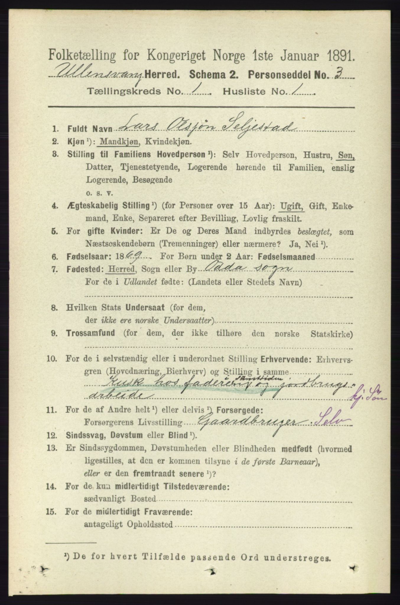 RA, 1891 census for 1230 Ullensvang, 1891, p. 81