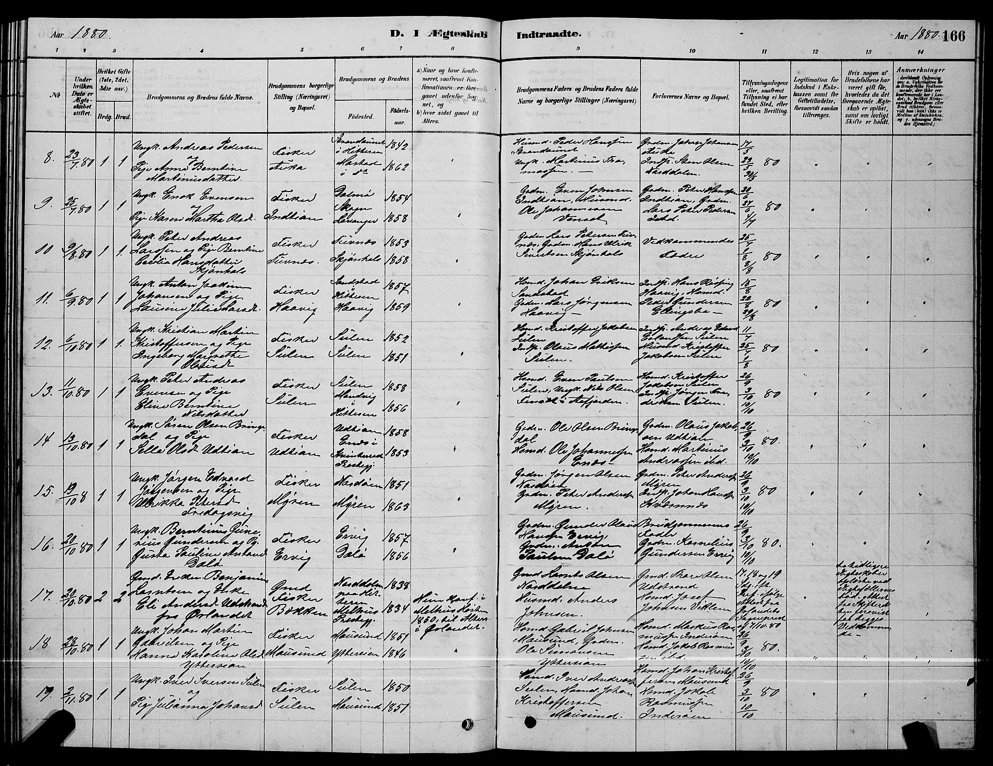 Ministerialprotokoller, klokkerbøker og fødselsregistre - Sør-Trøndelag, SAT/A-1456/640/L0585: Parish register (copy) no. 640C03, 1878-1891, p. 166