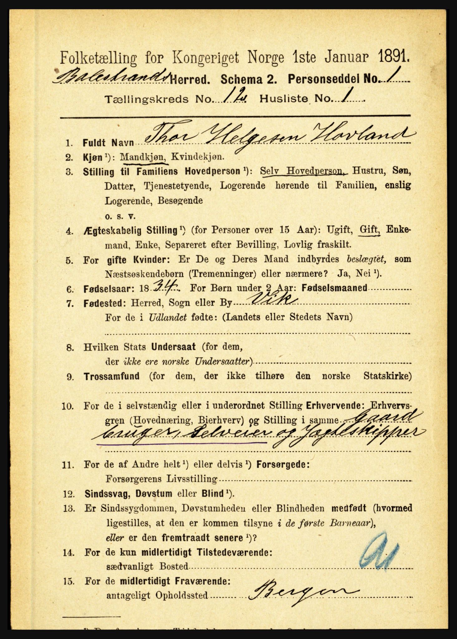 RA, 1891 census for 1418 Balestrand, 1891, p. 2783