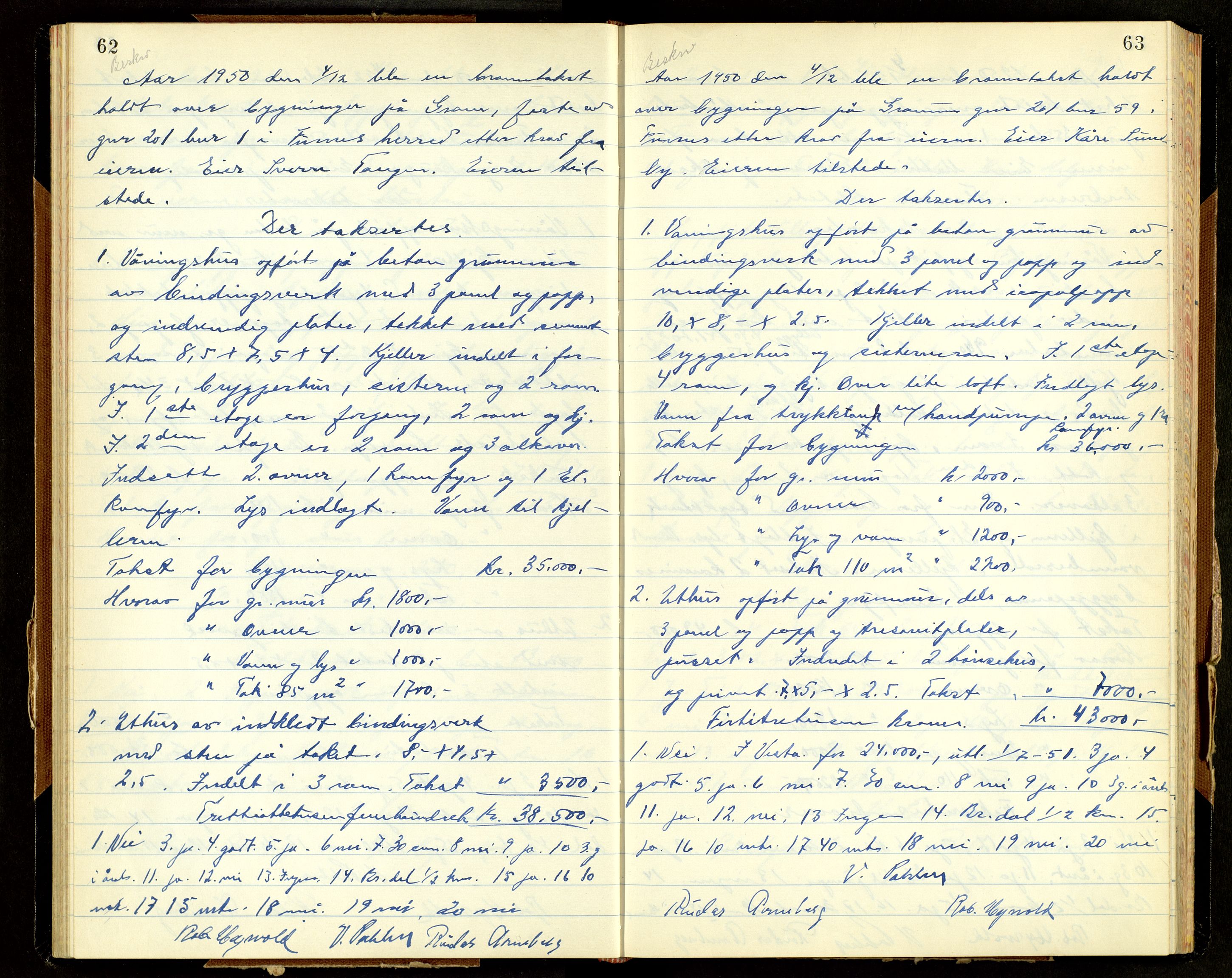 Norges Brannkasse, Furnes, AV/SAH-NBRANF-004/F/L0005: Branntakstprotokoll, 1950-1958, p. 62-63