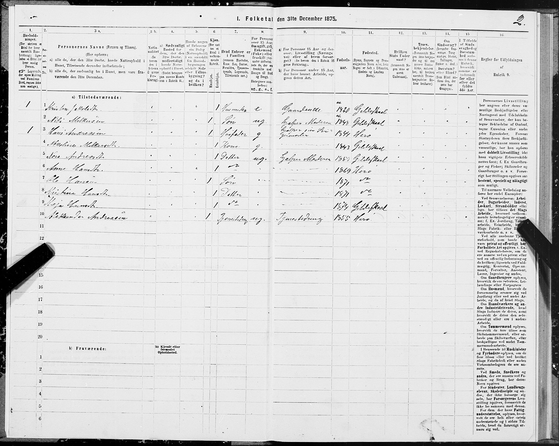 SAT, 1875 census for 1838P Gildeskål, 1875, p. 4002