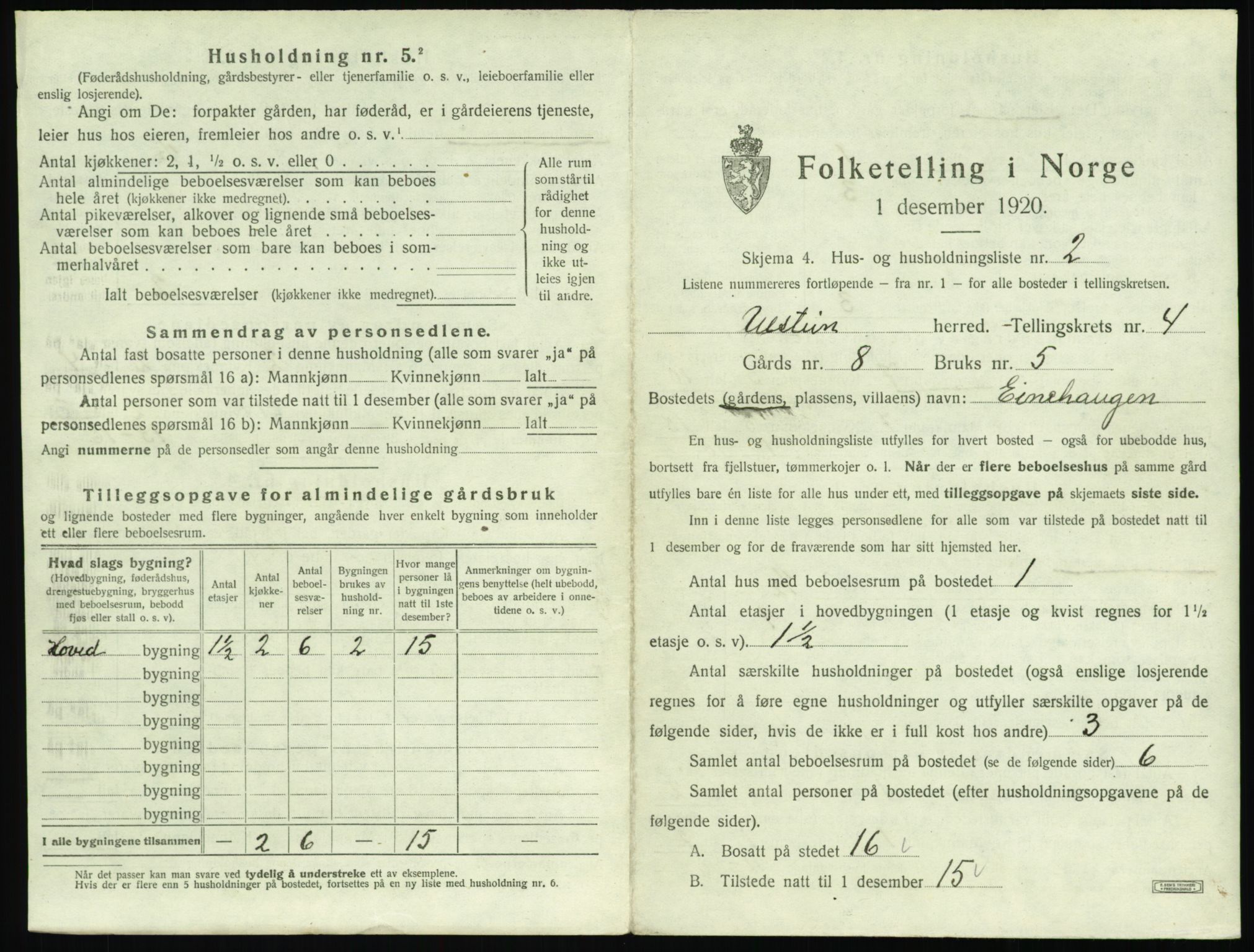 SAT, 1920 census for Ulstein, 1920, p. 280