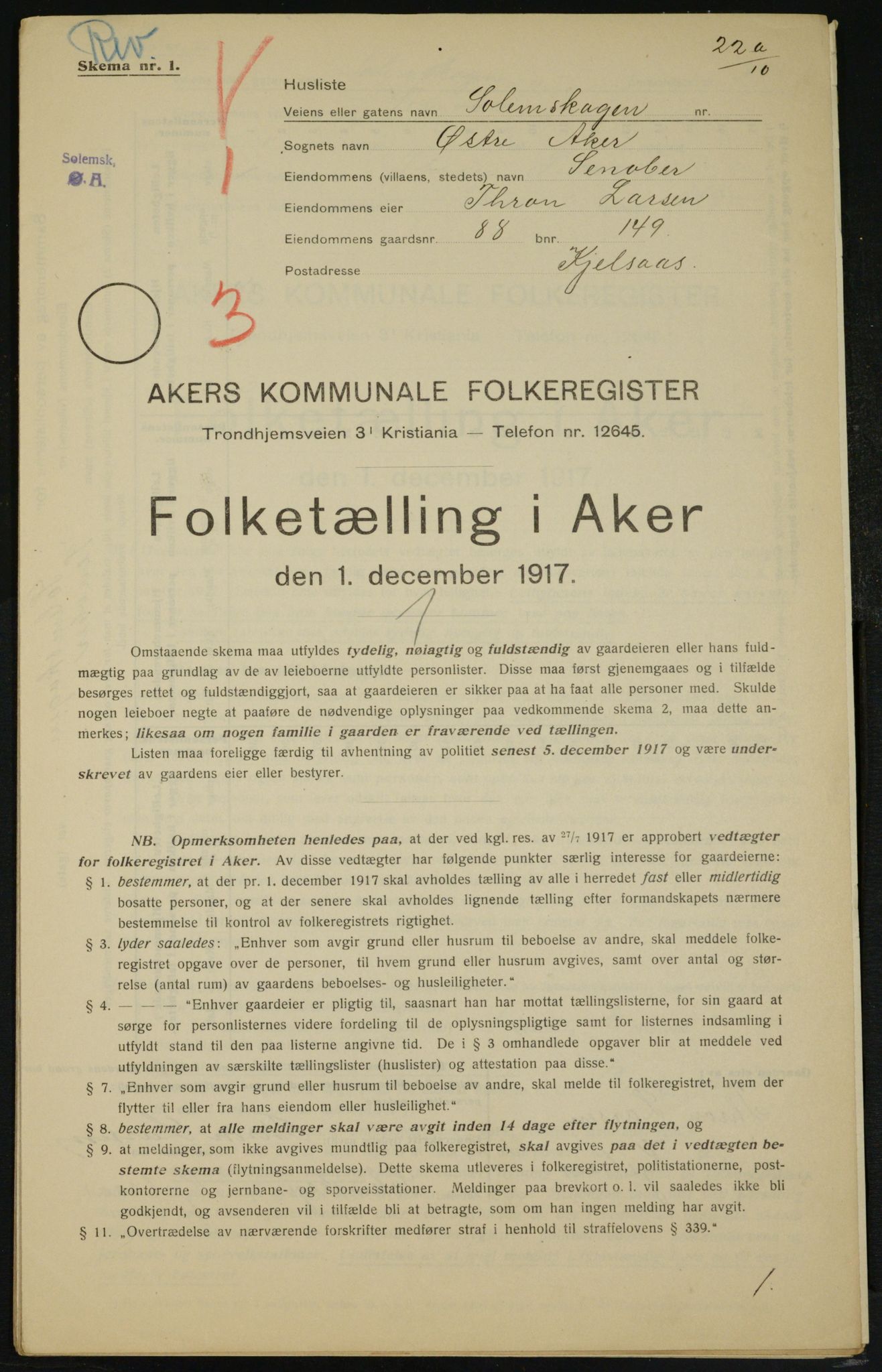 OBA, Municipal Census 1917 for Aker, 1917, p. 14005