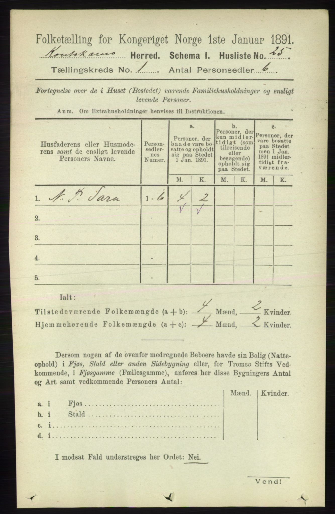 RA, 1891 census for 2011 Kautokeino, 1891, p. 38