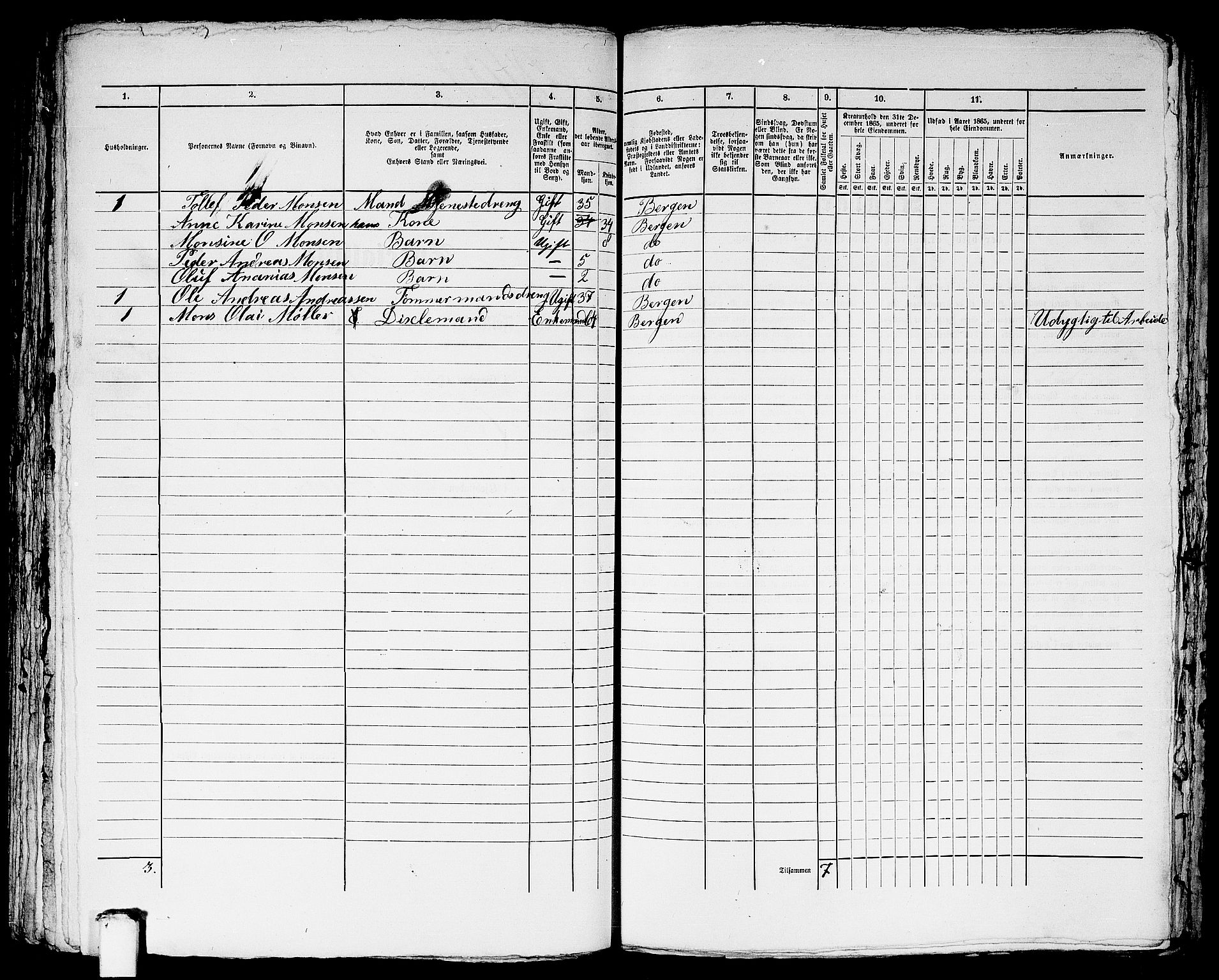 RA, 1865 census for Bergen, 1865, p. 4295