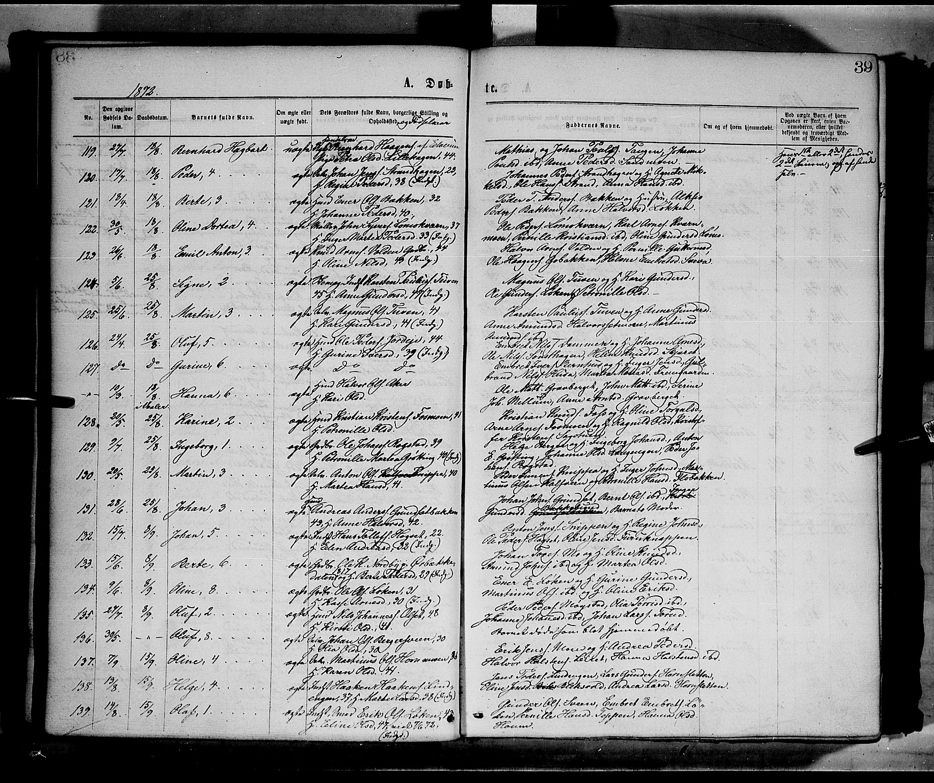 Elverum prestekontor, AV/SAH-PREST-044/H/Ha/Haa/L0011: Parish register (official) no. 11, 1869-1879, p. 39