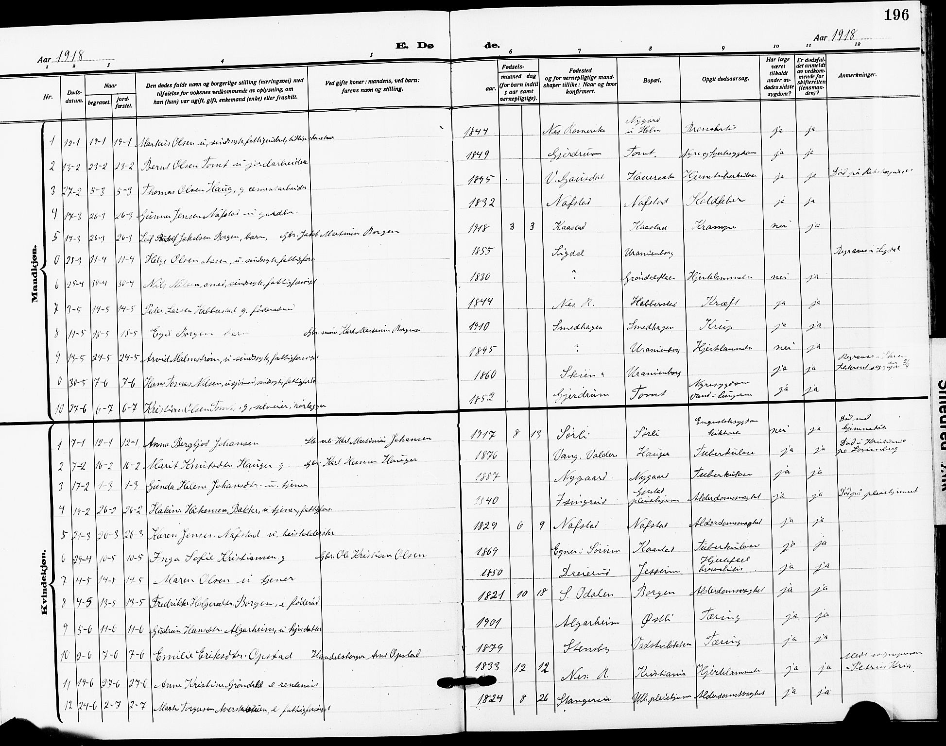 Ullensaker prestekontor Kirkebøker, SAO/A-10236a/G/Ga/L0003: Parish register (copy) no. I 3, 1914-1929, p. 196