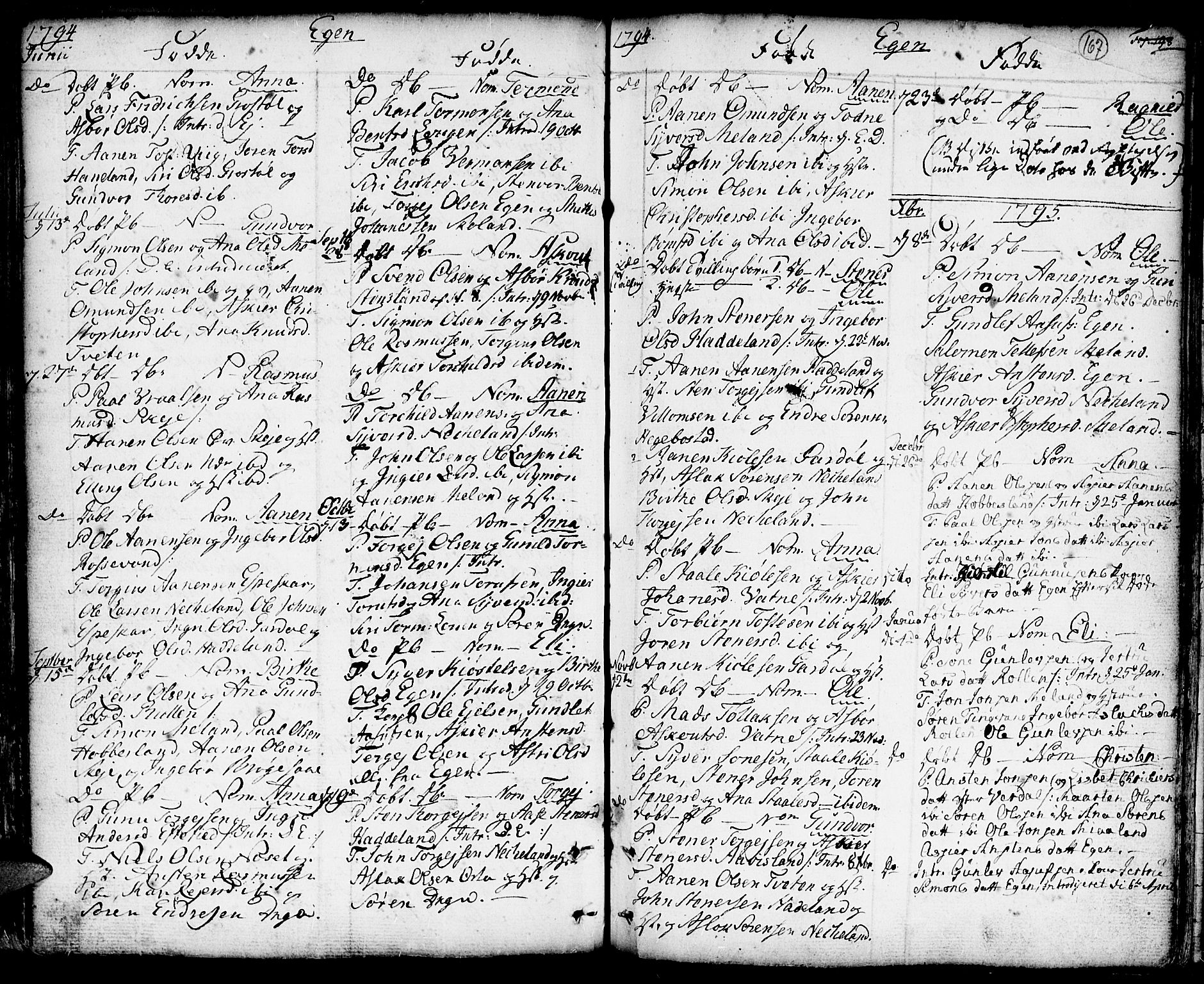 Hægebostad sokneprestkontor, SAK/1111-0024/F/Fa/Faa/L0001: Parish register (official) no. A 1 /2, 1760-1823, p. 167