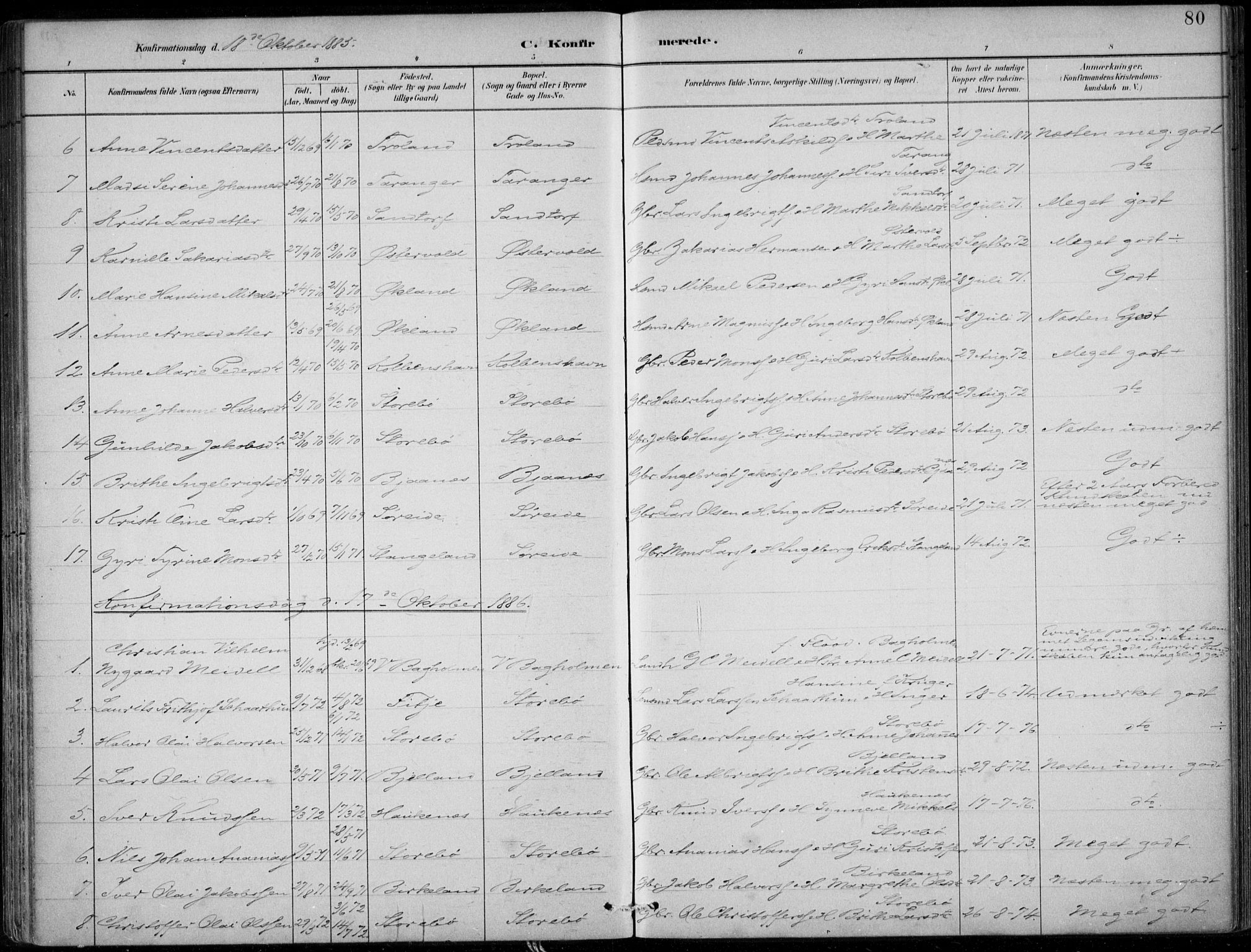 Sund sokneprestembete, AV/SAB-A-99930: Parish register (official) no. C  1, 1882-1899, p. 80