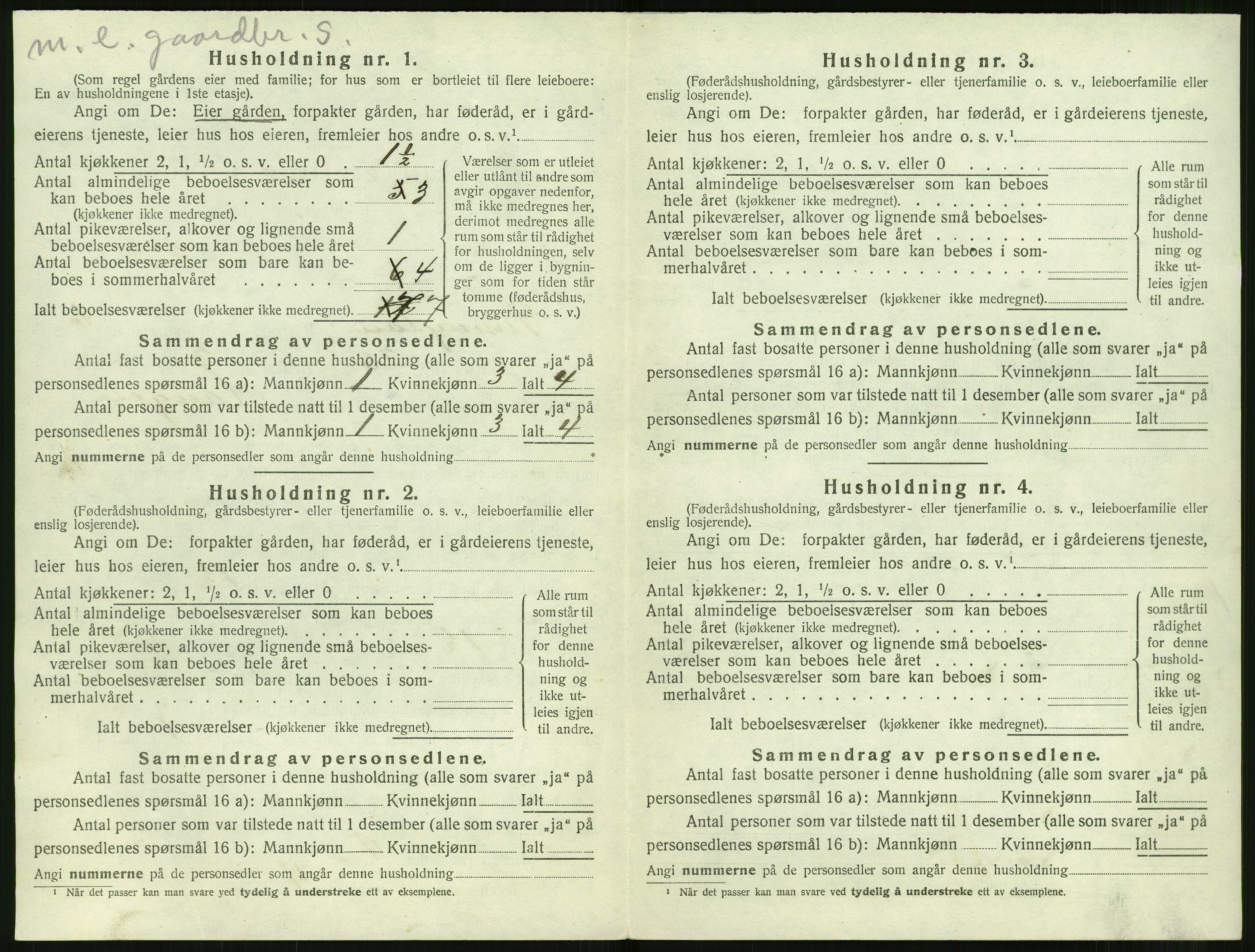 SAT, 1920 census for Sunnylven, 1920, p. 351