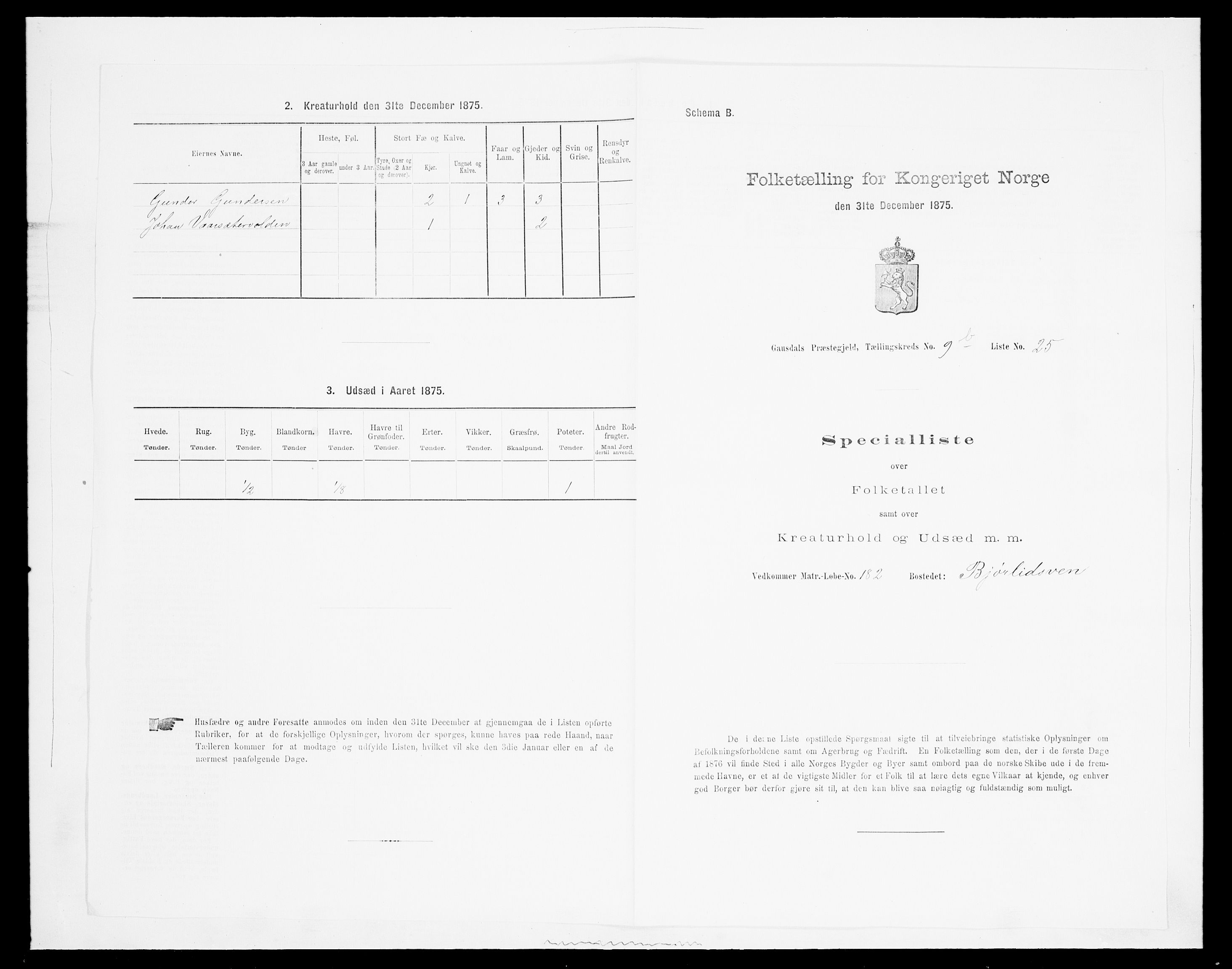 SAH, 1875 census for 0522P Gausdal, 1875, p. 1644