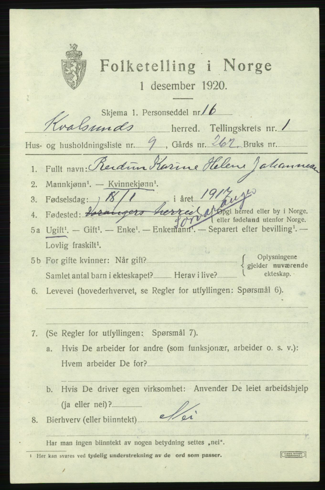 SATØ, 1920 census for , 1920, p. 588