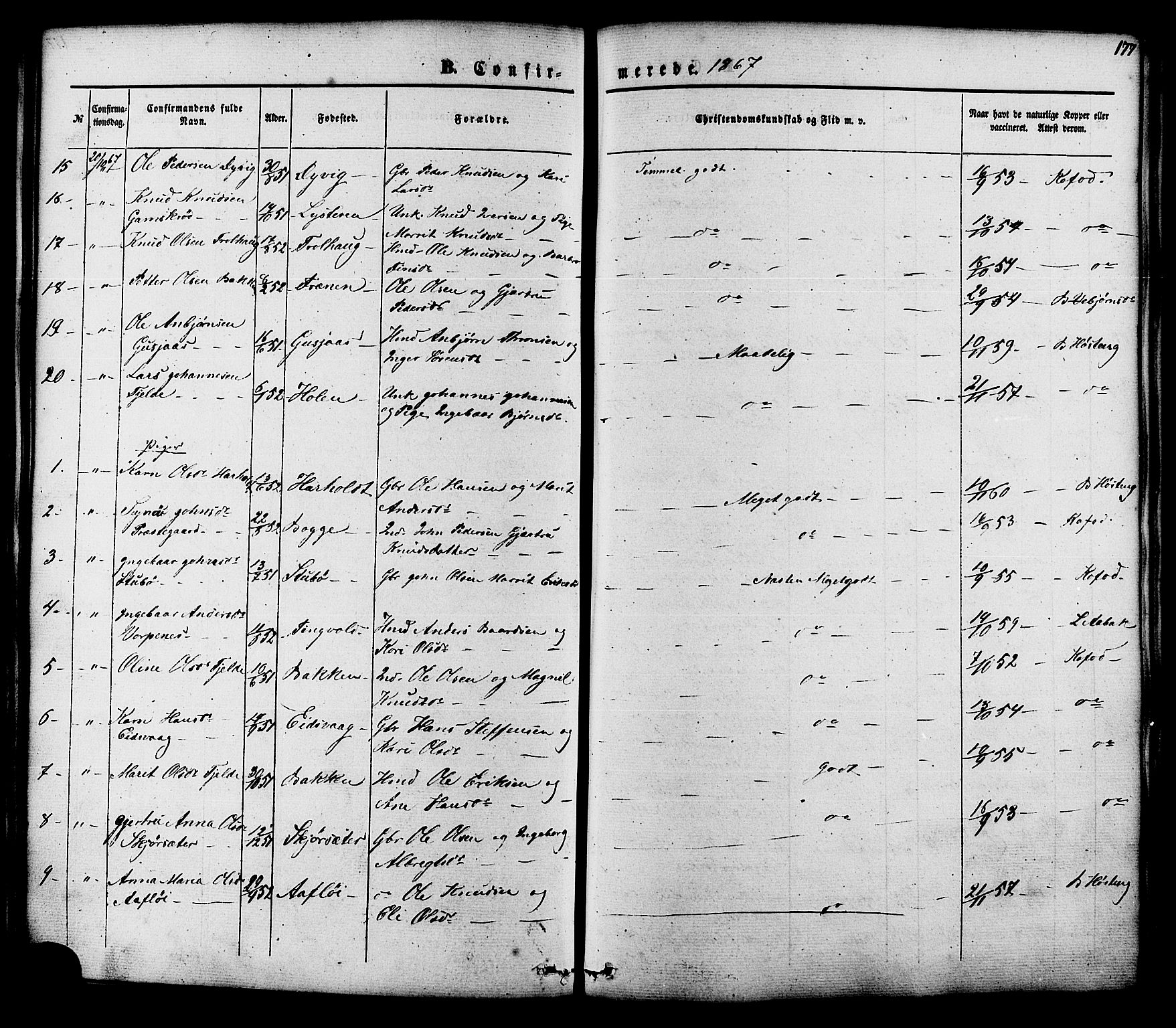 Ministerialprotokoller, klokkerbøker og fødselsregistre - Møre og Romsdal, SAT/A-1454/551/L0625: Parish register (official) no. 551A05, 1846-1879, p. 177