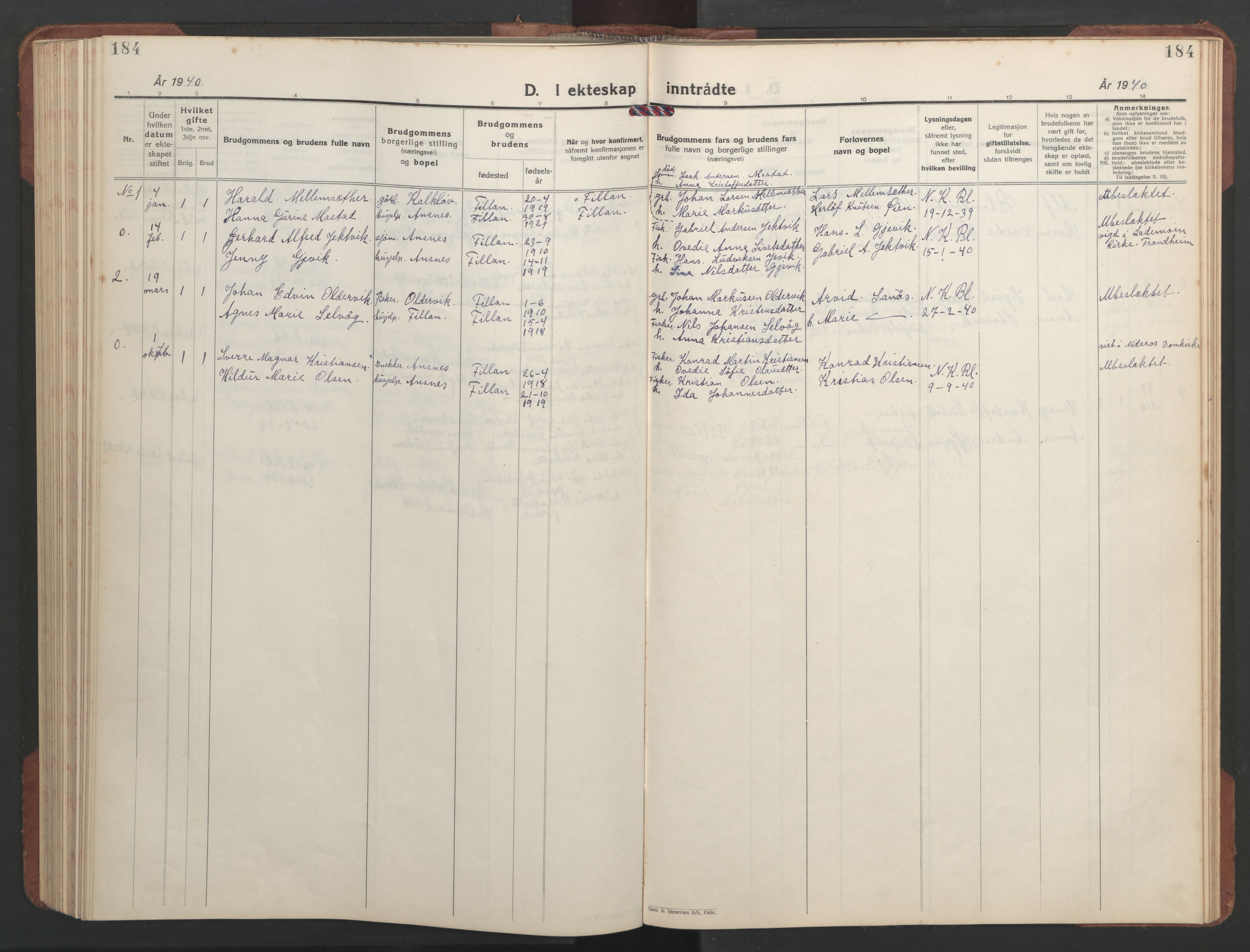 Ministerialprotokoller, klokkerbøker og fødselsregistre - Sør-Trøndelag, SAT/A-1456/637/L0564: Parish register (copy) no. 637C05, 1928-1968, p. 184