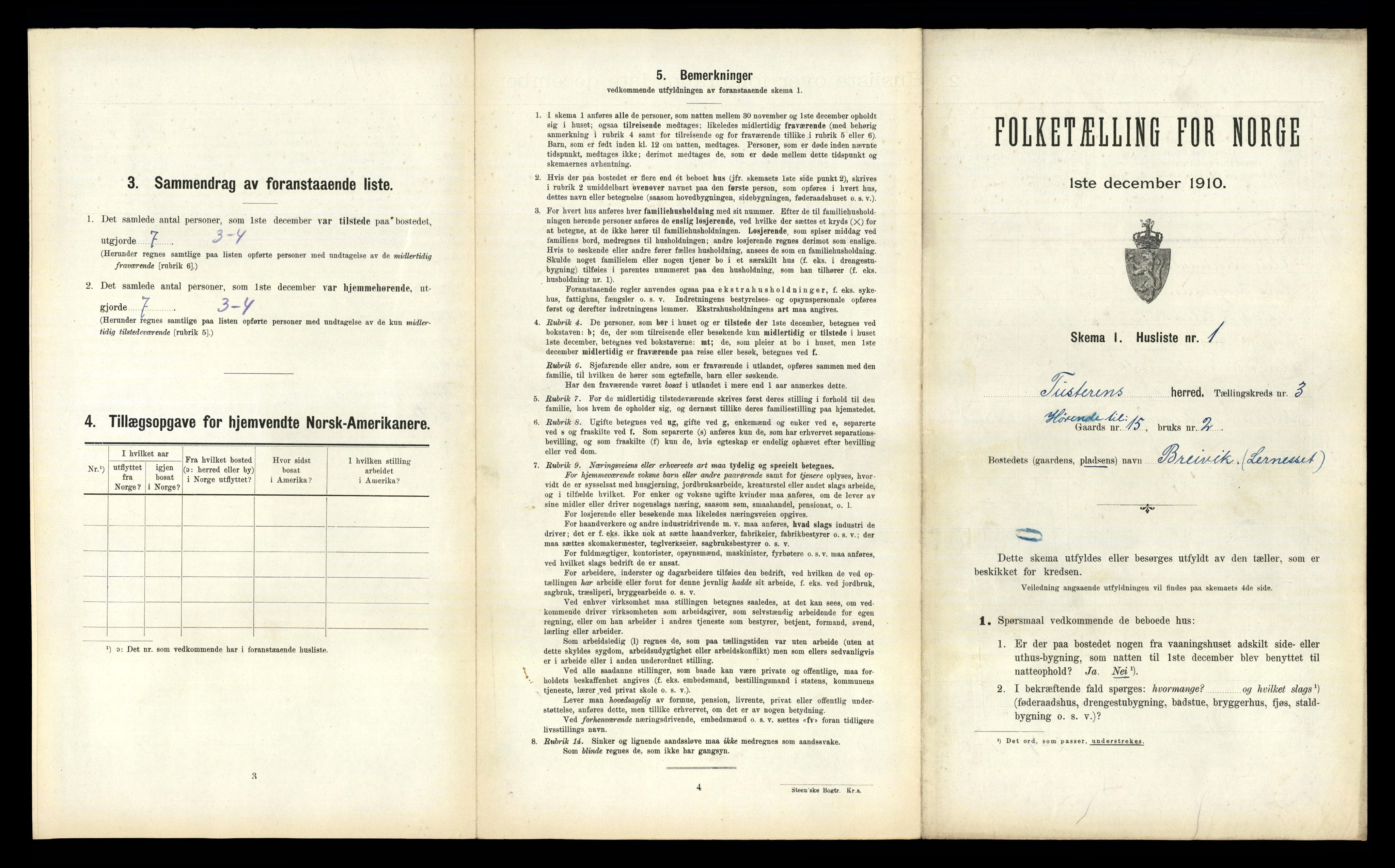 RA, 1910 census for Tustna, 1910, p. 216