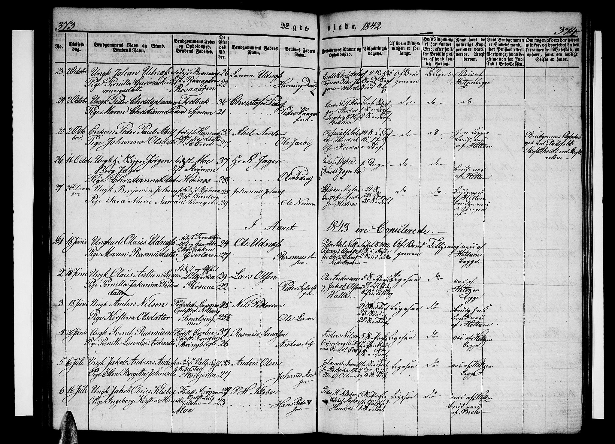 Ministerialprotokoller, klokkerbøker og fødselsregistre - Nordland, AV/SAT-A-1459/825/L0364: Parish register (copy) no. 825C01, 1841-1863, p. 373-374