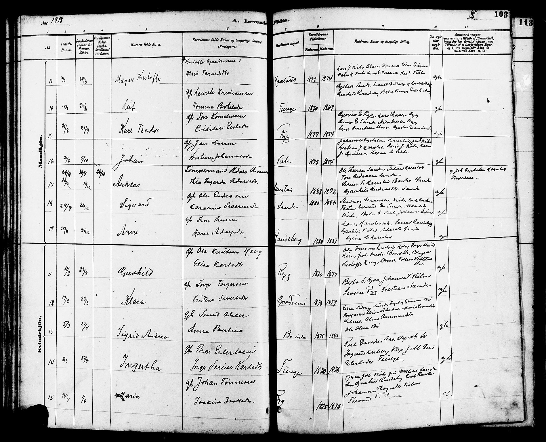 Hetland sokneprestkontor, AV/SAST-A-101826/30/30BB/L0006: Parish register (copy) no. B 6, 1878-1921, p. 108