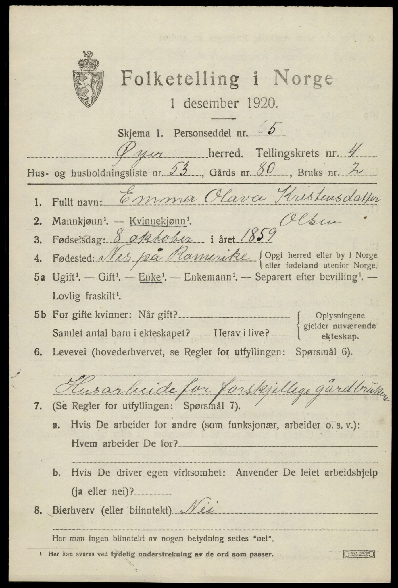 SAH, 1920 census for Øyer, 1920, p. 4441