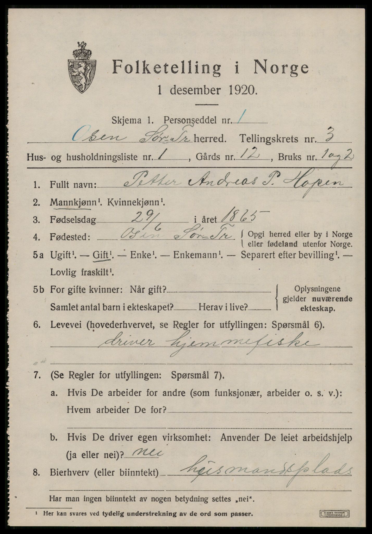 SAT, 1920 census for Osen, 1920, p. 1269