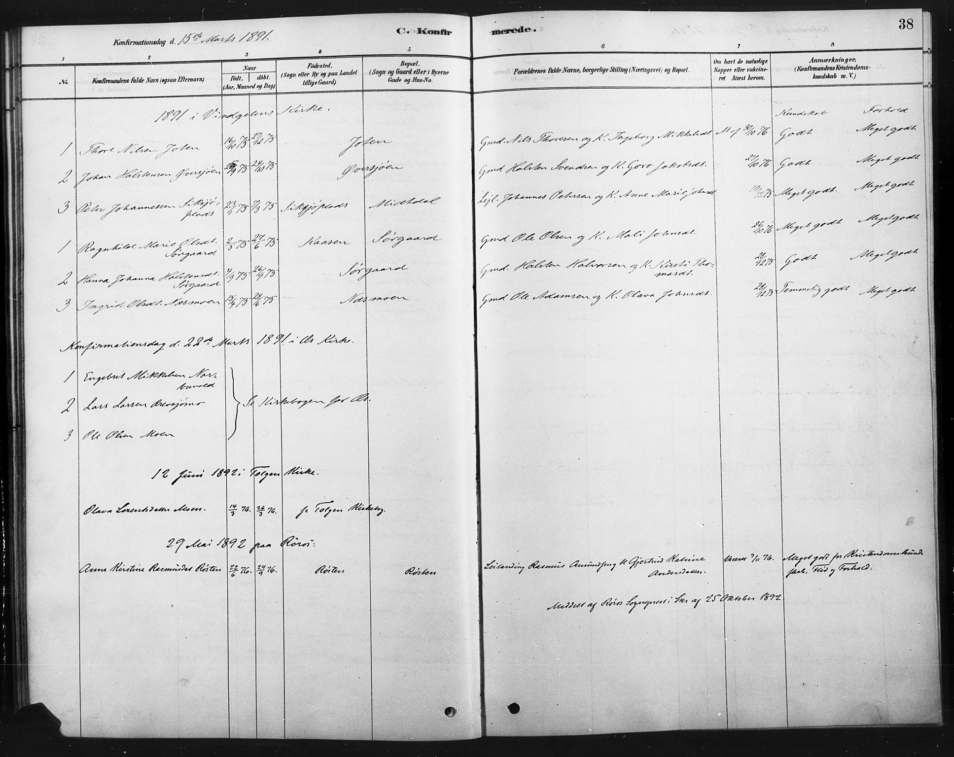 Tolga prestekontor, SAH/PREST-062/K/L0007: Parish register (official) no. 7, 1877-1900, p. 38