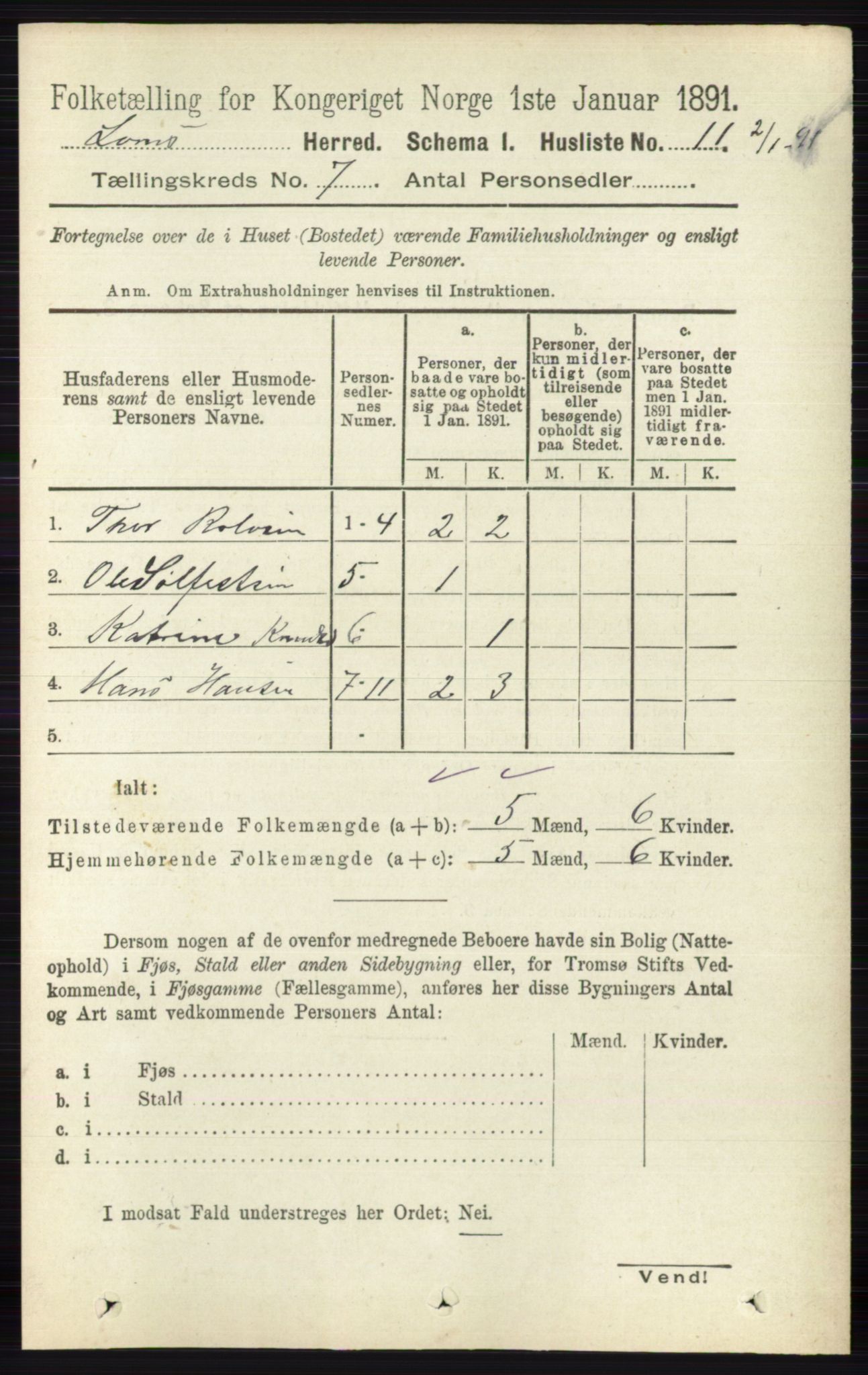 RA, 1891 census for 0514 Lom, 1891, p. 2770