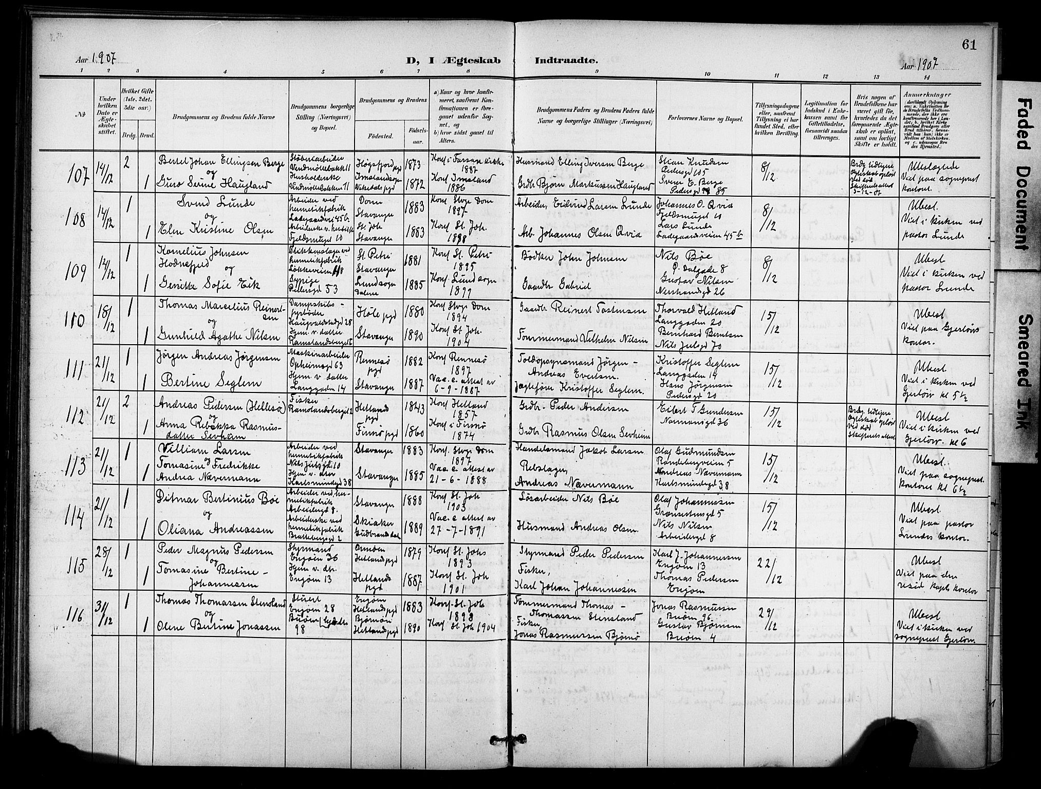 St. Johannes sokneprestkontor, AV/SAST-A-101814/001/30/30BB/L0005: Parish register (copy) no. B 5, 1901-1917, p. 61