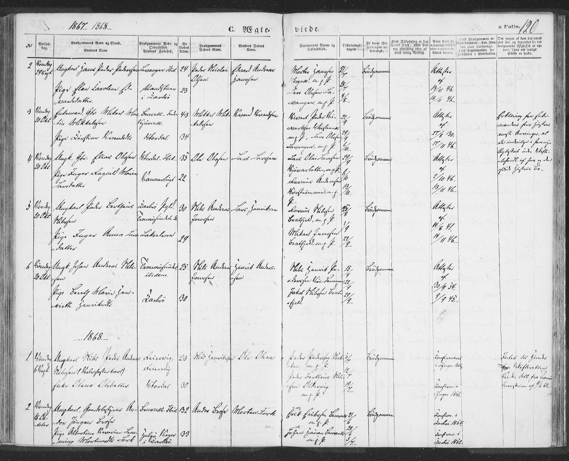 Lyngen sokneprestembete, AV/SATØ-S-1289/H/He/Hea/L0009kirke: Parish register (official) no. 9, 1864-1882, p. 120