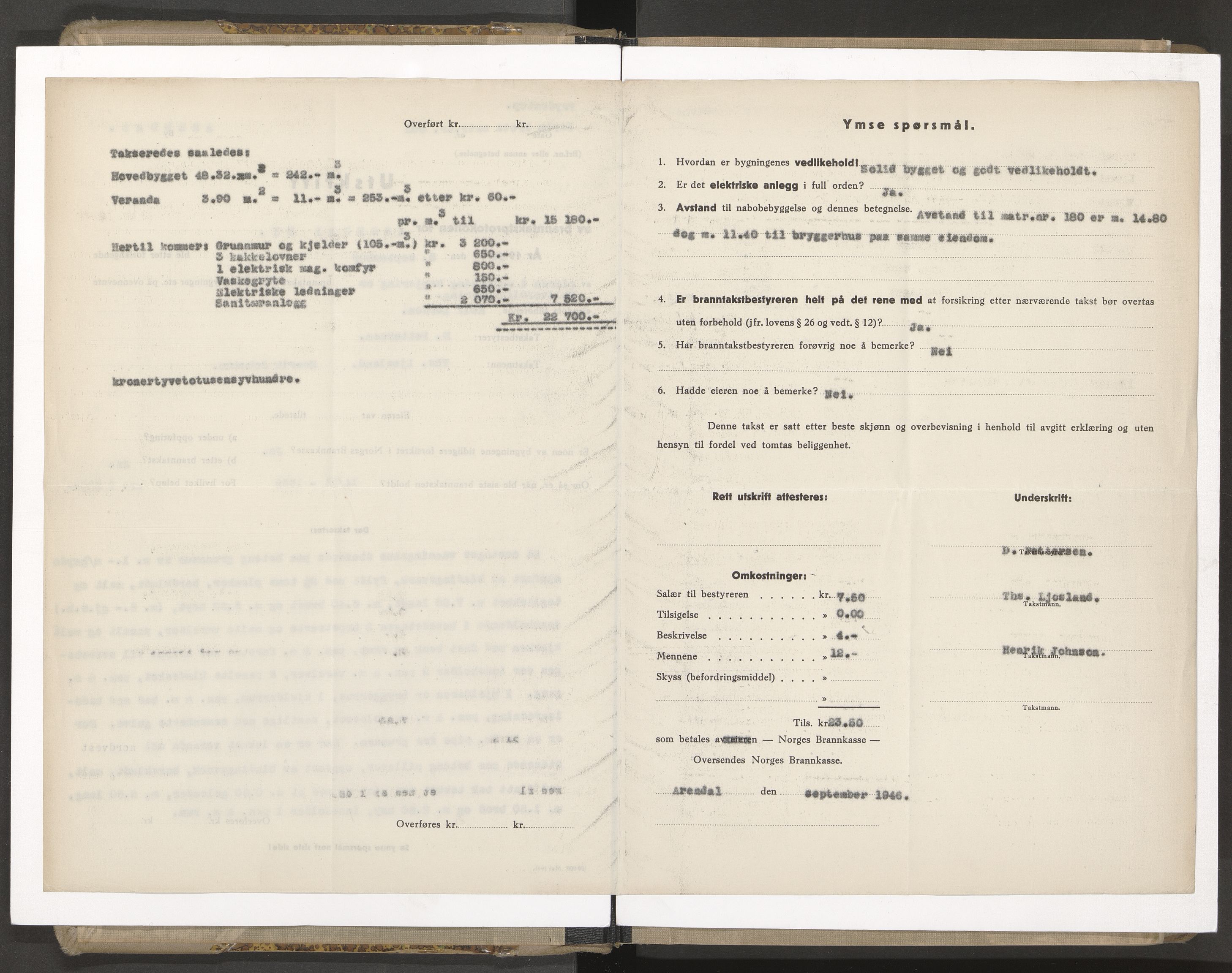 Norges Brannkasse Arendal, AV/SAK-2241-0002/F/Fa/L0035: Branntakstprotokoll nr. 33 med matrikkelnummerregister, 1944-1949