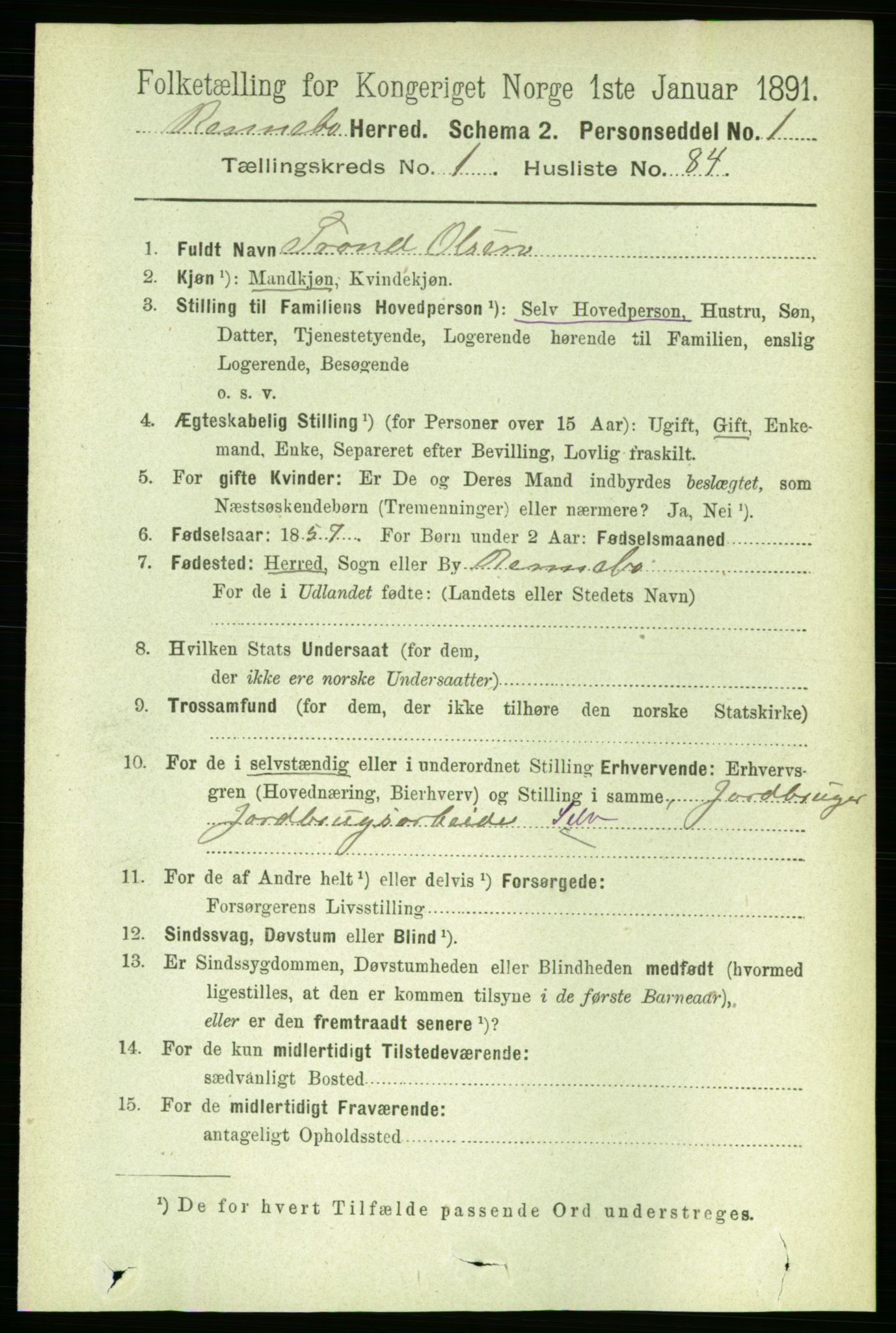 RA, 1891 census for 1635 Rennebu, 1891, p. 611