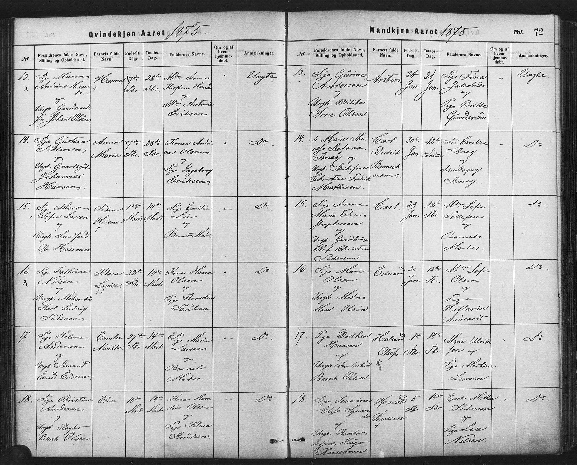 Rikshospitalet prestekontor Kirkebøker, AV/SAO-A-10309b/F/L0006: Parish register (official) no. 6, 1871-1885, p. 72