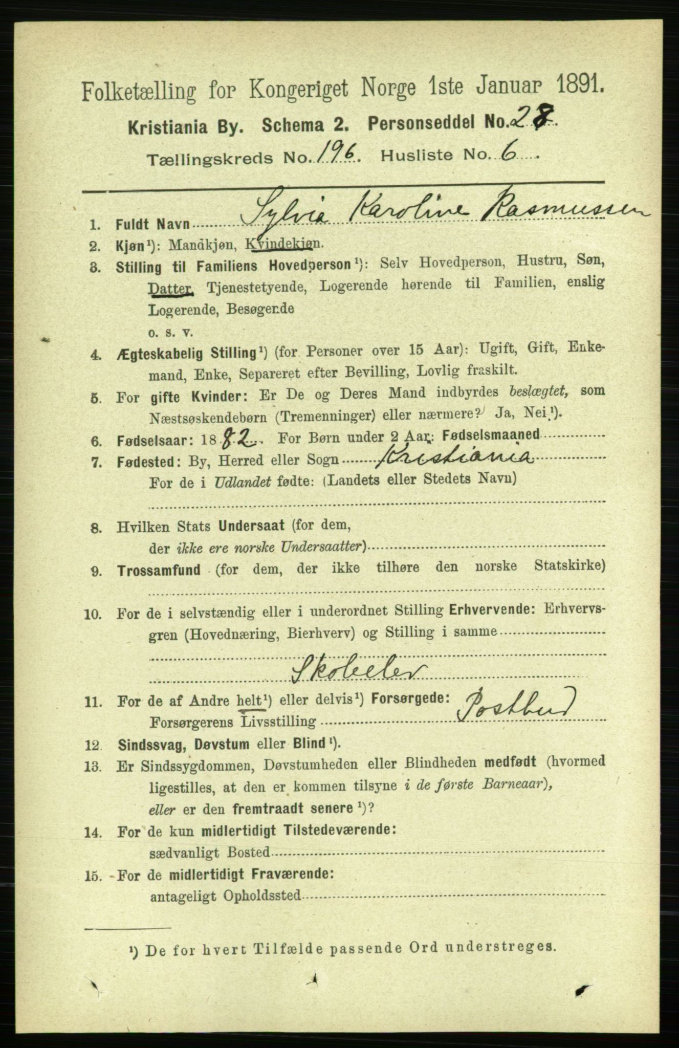 RA, 1891 census for 0301 Kristiania, 1891, p. 118407