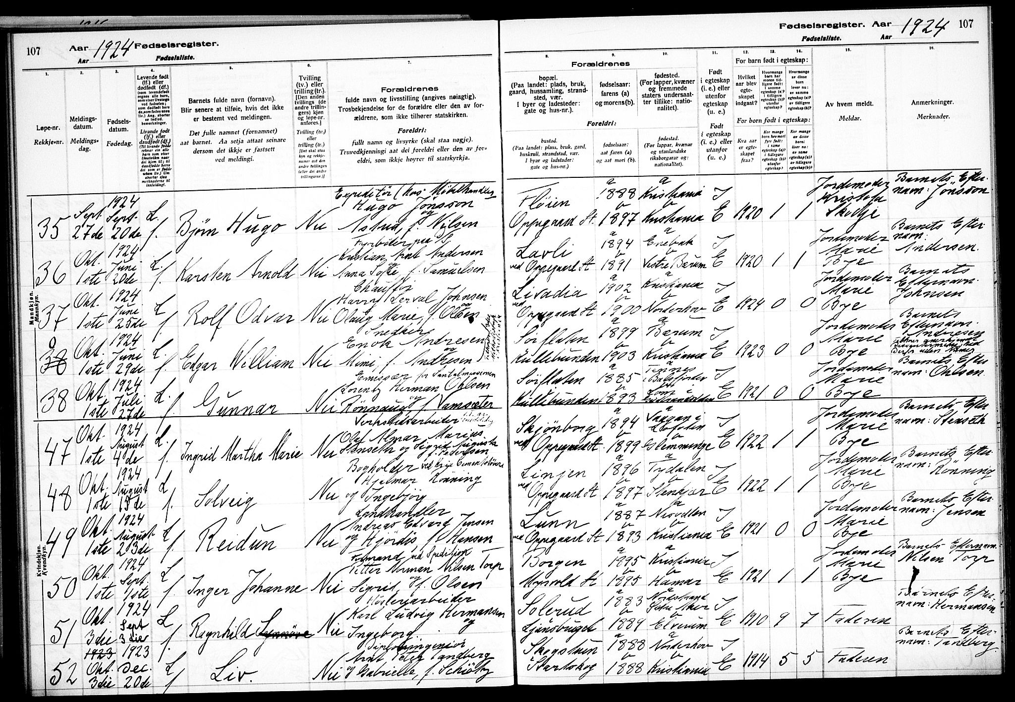 Nesodden prestekontor Kirkebøker, SAO/A-10013/J/Jb/L0001: Birth register no. II 1, 1916-1933, p. 107