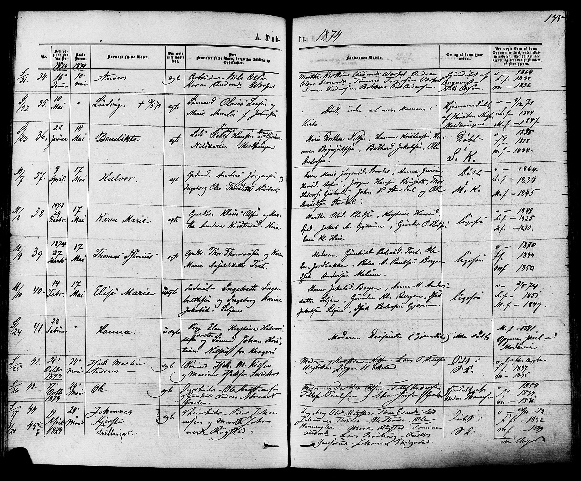 Solum kirkebøker, AV/SAKO-A-306/F/Fa/L0008: Parish register (official) no. I 8, 1865-1876, p. 133