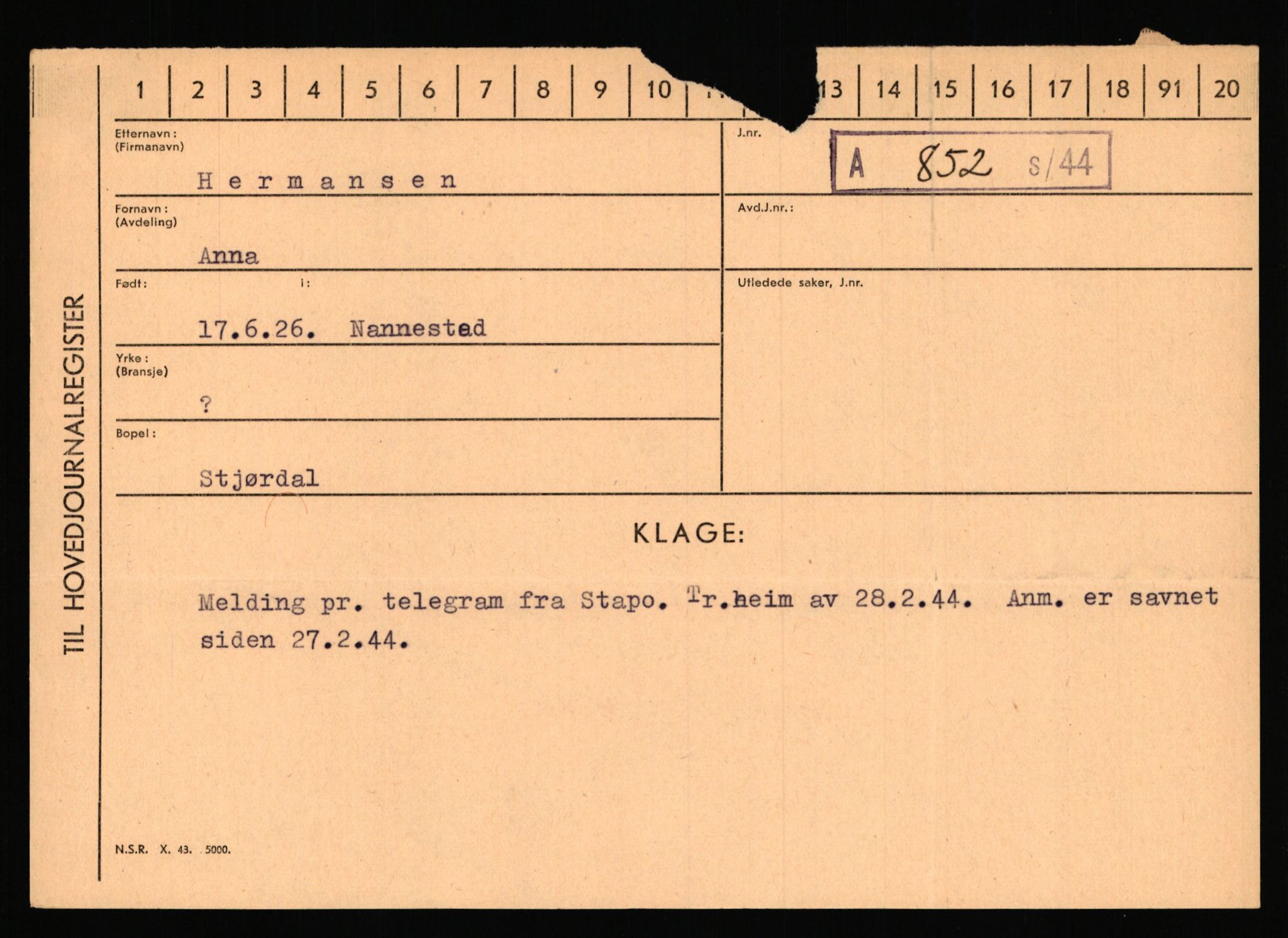 Statspolitiet - Hovedkontoret / Osloavdelingen, AV/RA-S-1329/C/Ca/L0006: Hanche - Hokstvedt, 1943-1945, p. 3896