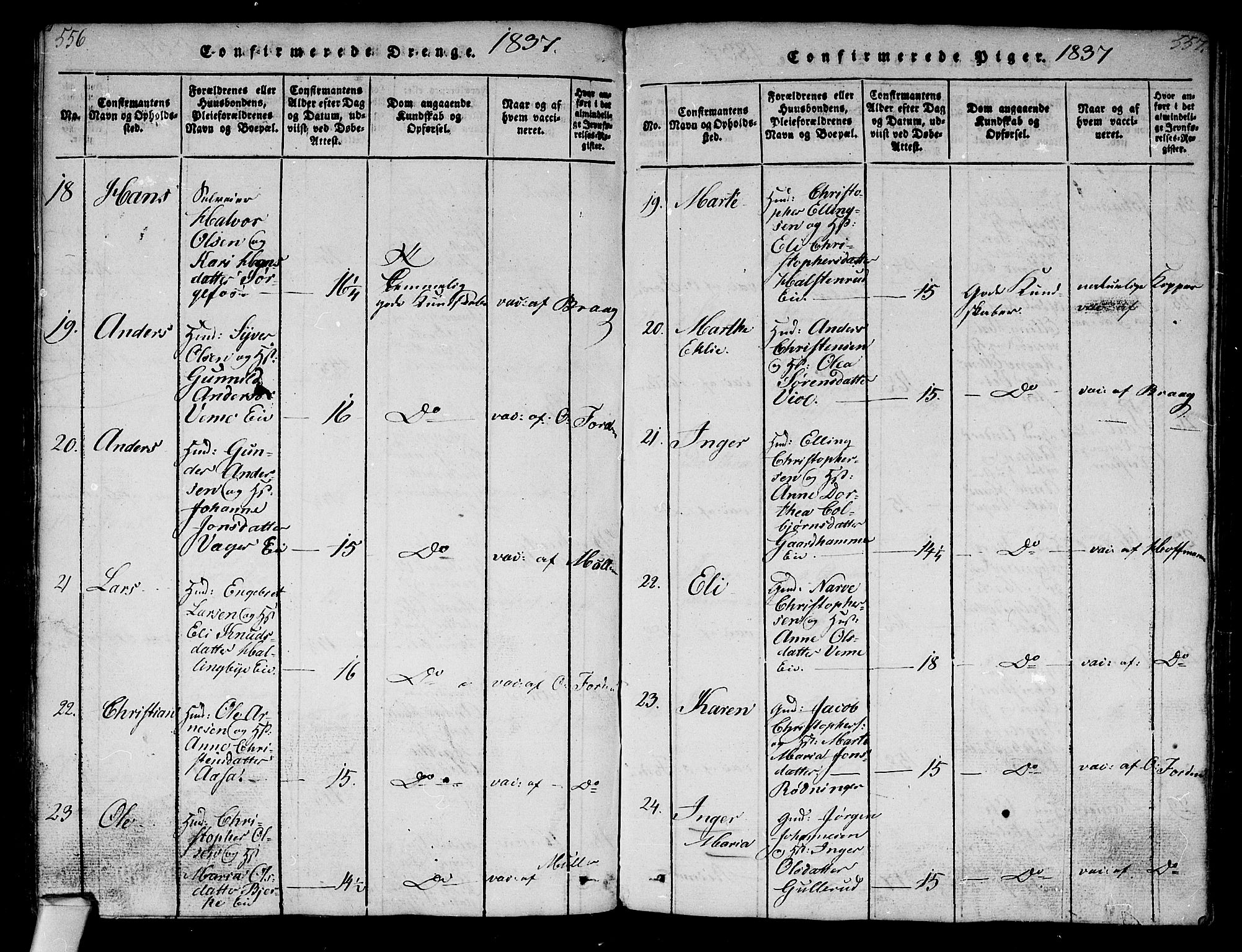 Norderhov kirkebøker, AV/SAKO-A-237/G/Ga/L0003: Parish register (copy) no. I 3 /1, 1814-1876, p. 556-557