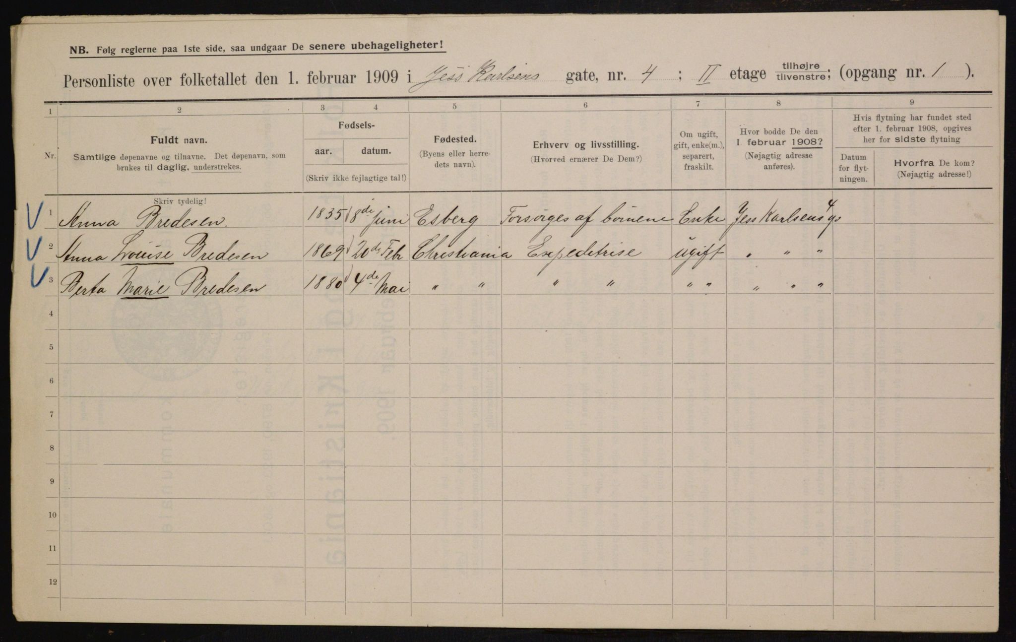 OBA, Municipal Census 1909 for Kristiania, 1909, p. 42921