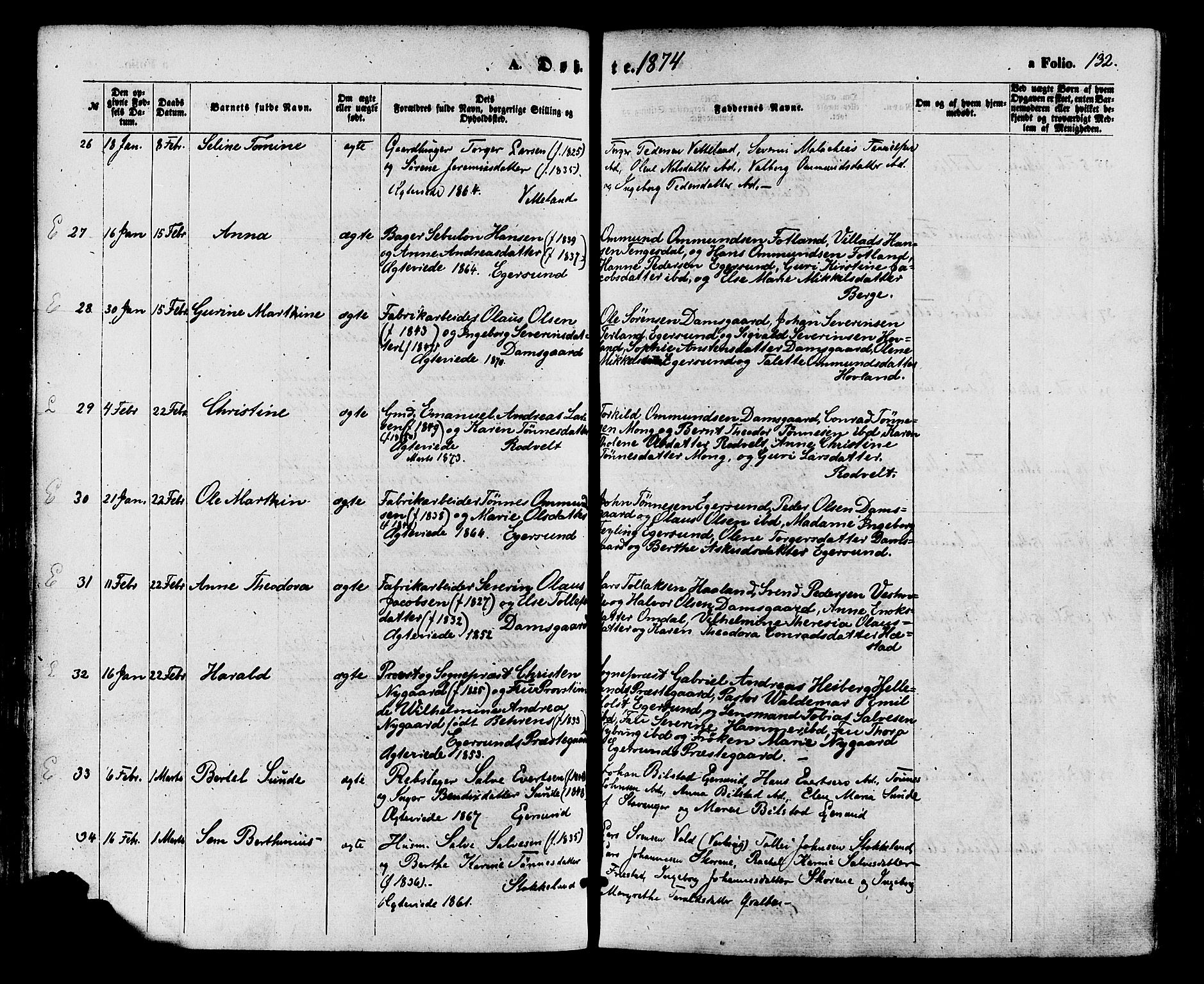 Eigersund sokneprestkontor, AV/SAST-A-101807/S08/L0014: Parish register (official) no. A 13, 1866-1878, p. 132