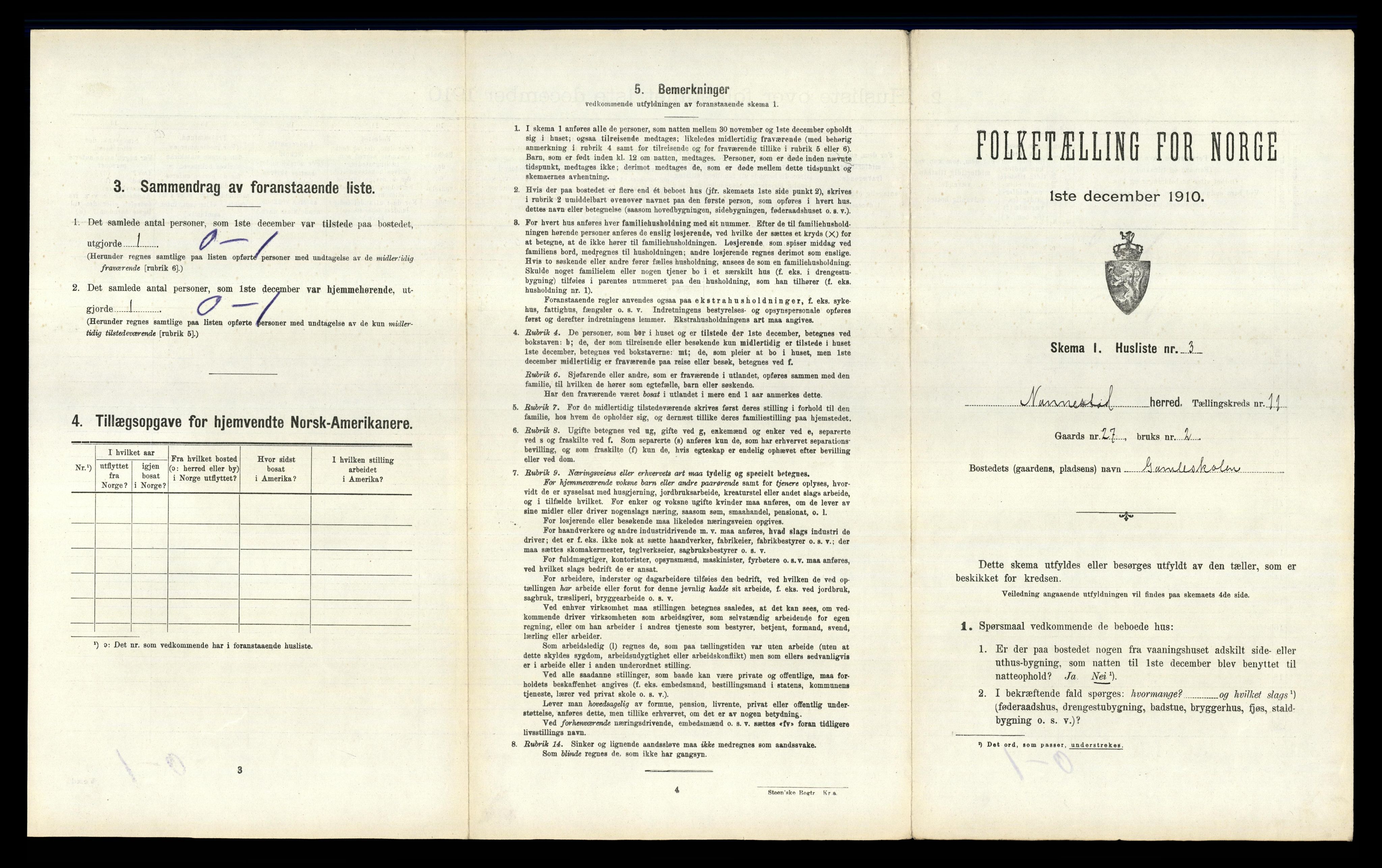 RA, 1910 census for Nannestad, 1910, p. 1403