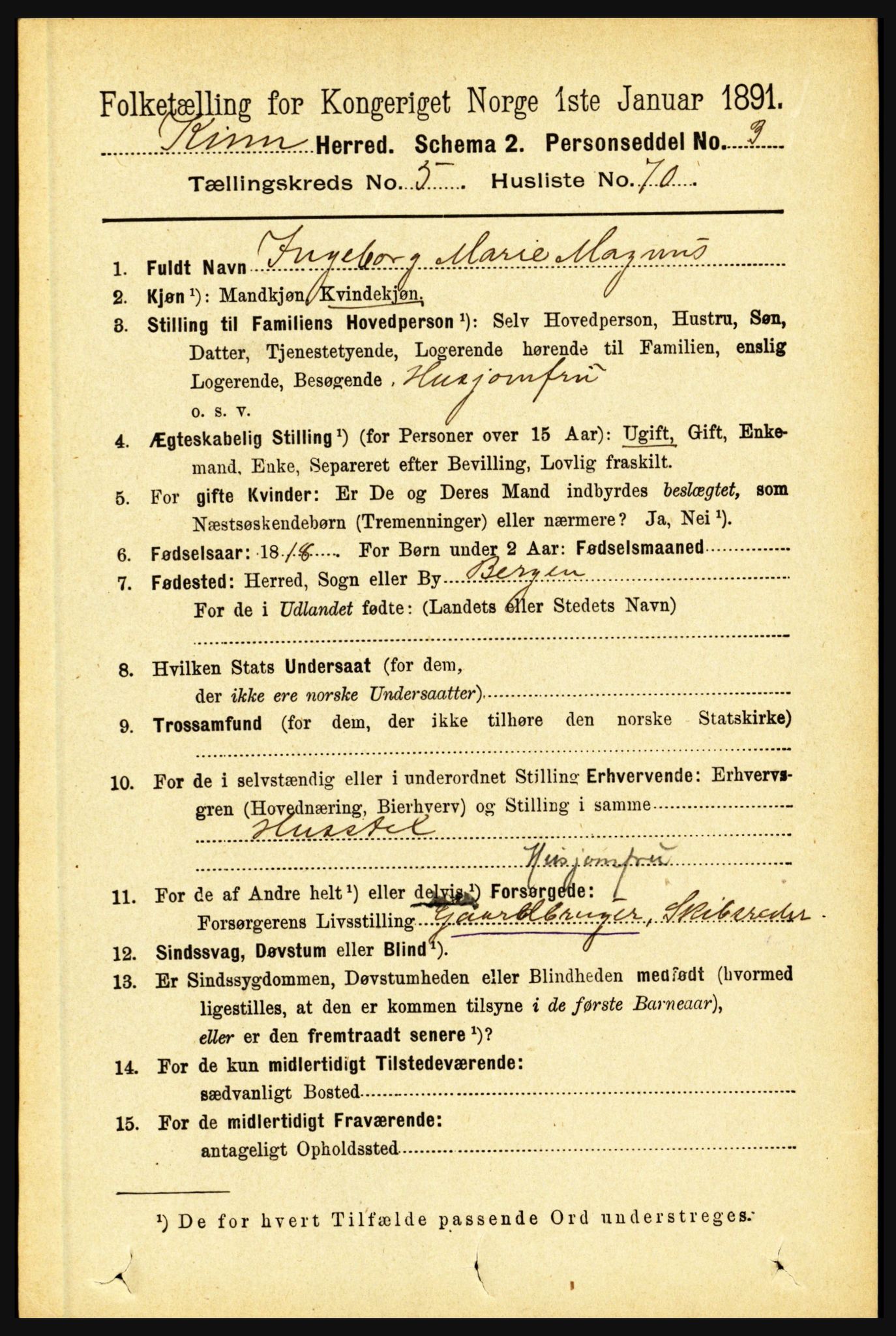 RA, 1891 census for 1437 Kinn, 1891, p. 2192