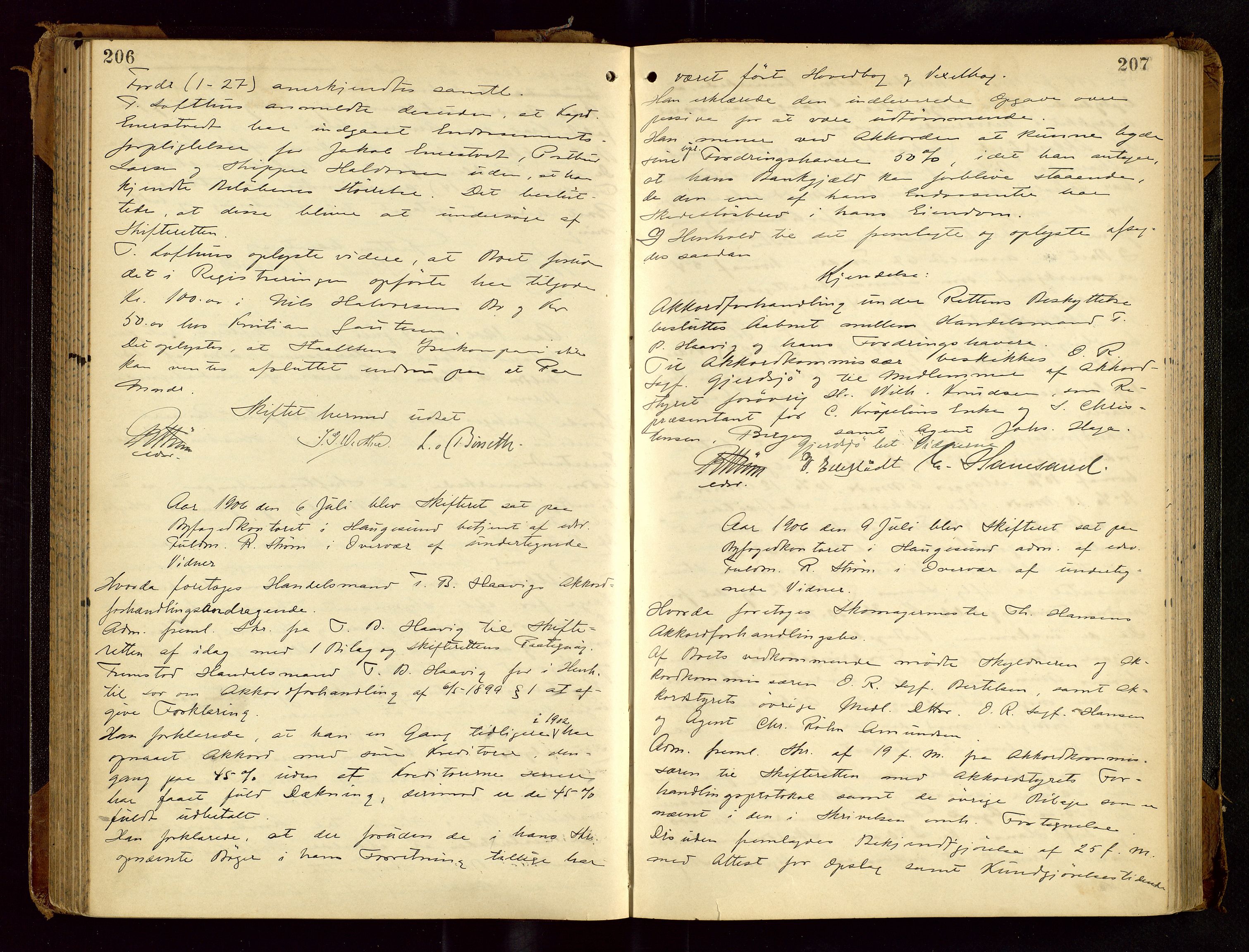 Haugesund tingrett, AV/SAST-A-101415/01/IV/IVC/L0001: Skifteforhandlingsprotokoll, med register, 1900-1912, p. 206-207