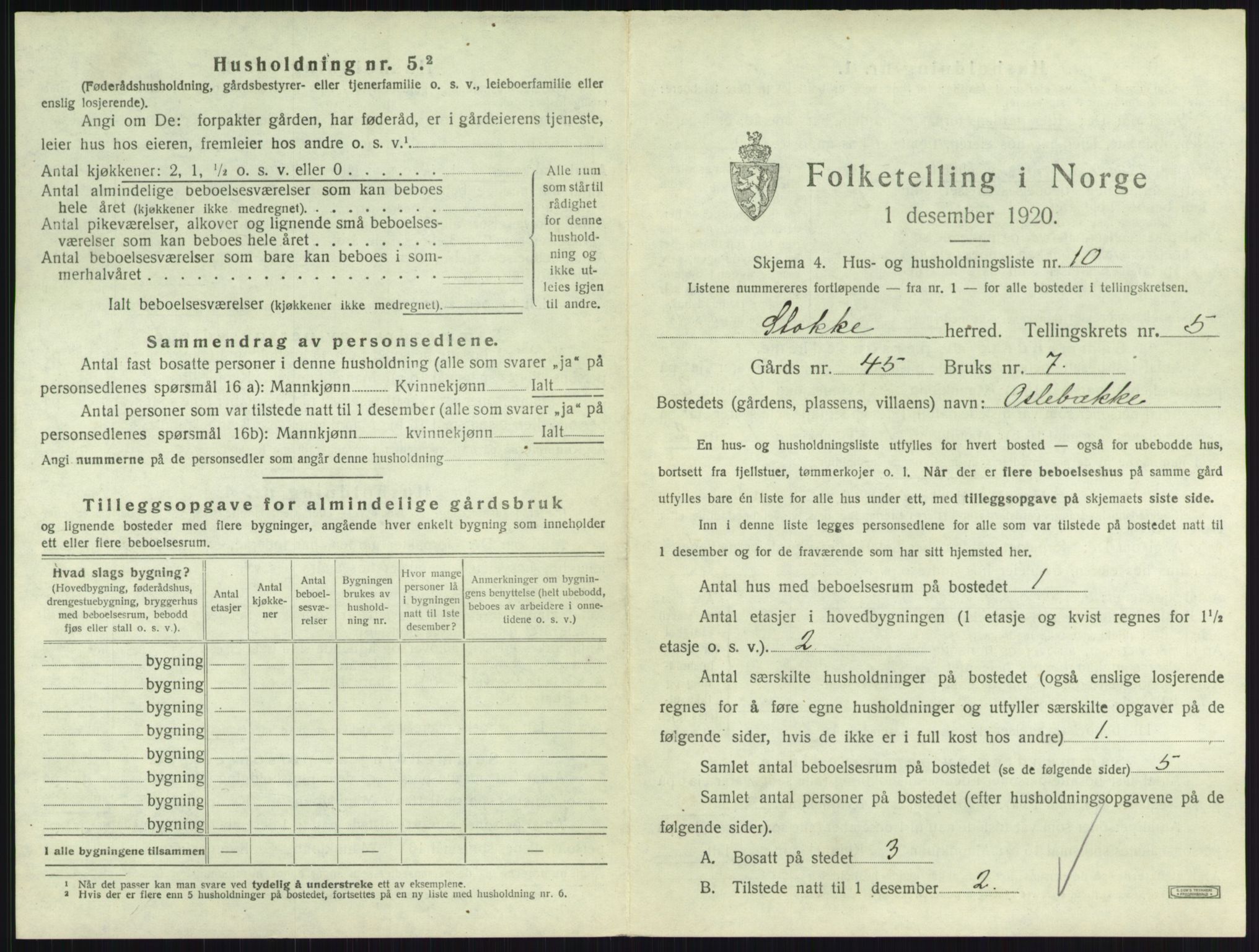 SAKO, 1920 census for Stokke, 1920, p. 1001