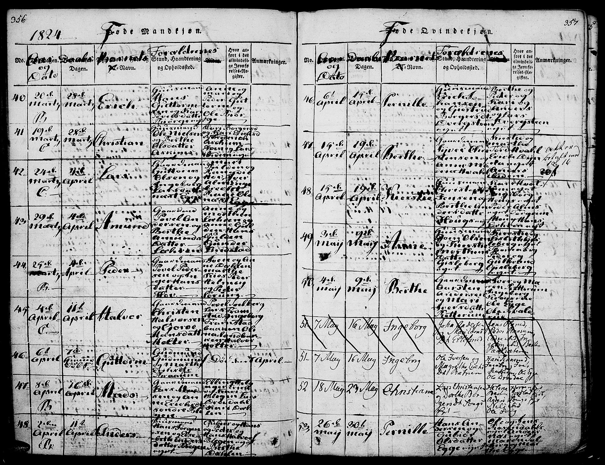 Gran prestekontor, AV/SAH-PREST-112/H/Ha/Haa/L0009: Parish register (official) no. 9, 1815-1824, p. 356-357