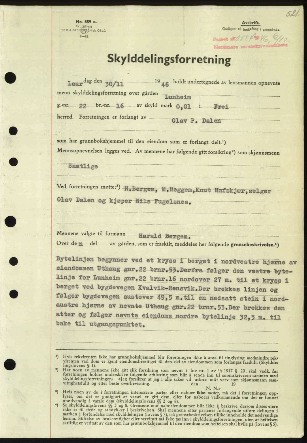 Nordmøre sorenskriveri, AV/SAT-A-4132/1/2/2Ca: Mortgage book no. A103, 1946-1947, Diary no: : 2584/1946