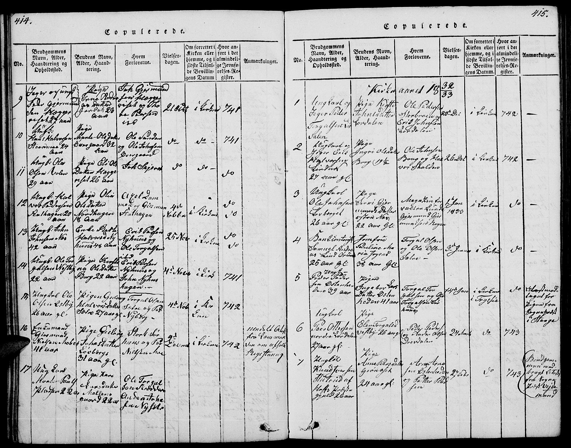 Trysil prestekontor, SAH/PREST-046/H/Ha/Hab/L0004: Parish register (copy) no. 4, 1814-1841, p. 414-415