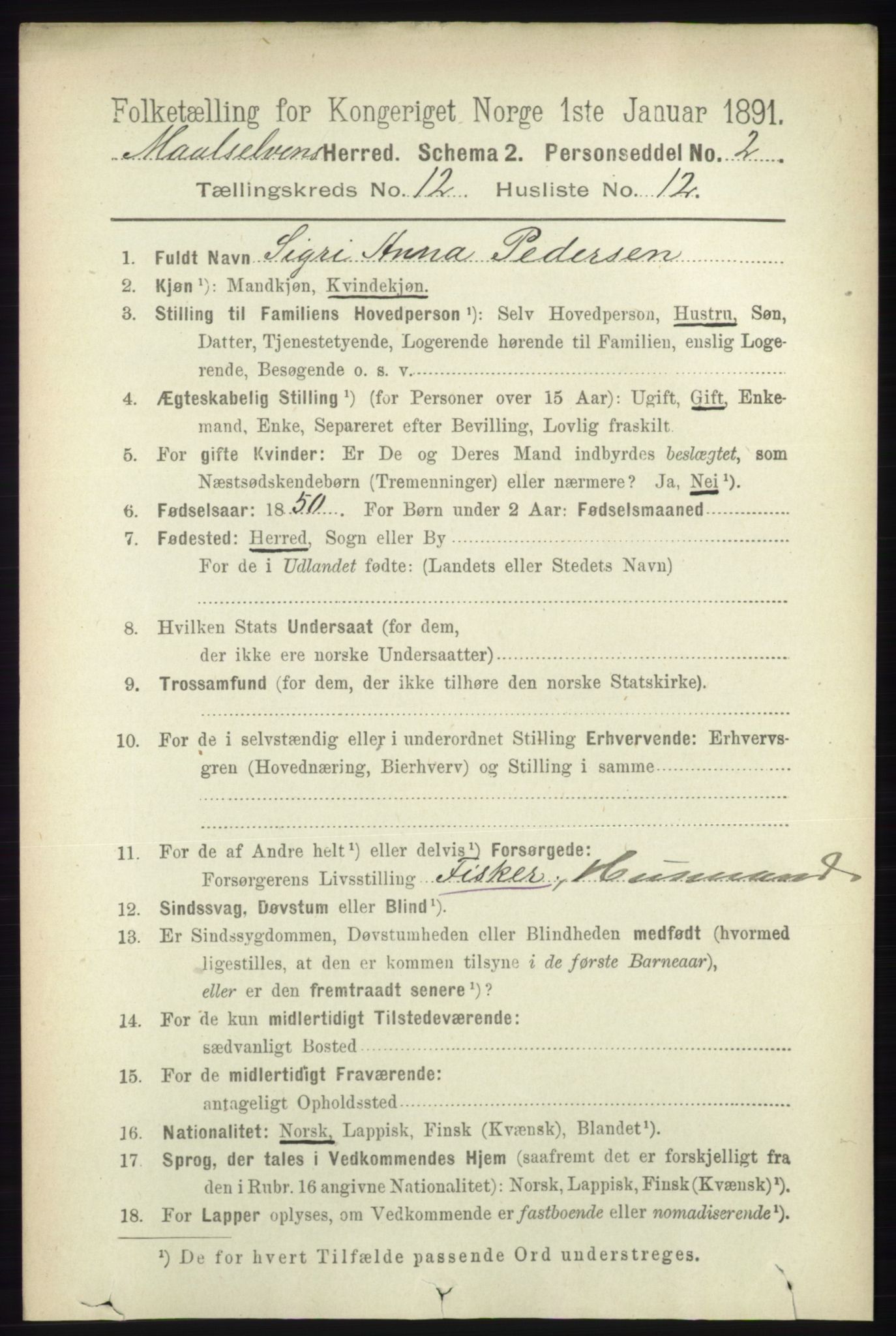 RA, 1891 census for 1924 Målselv, 1891, p. 3870