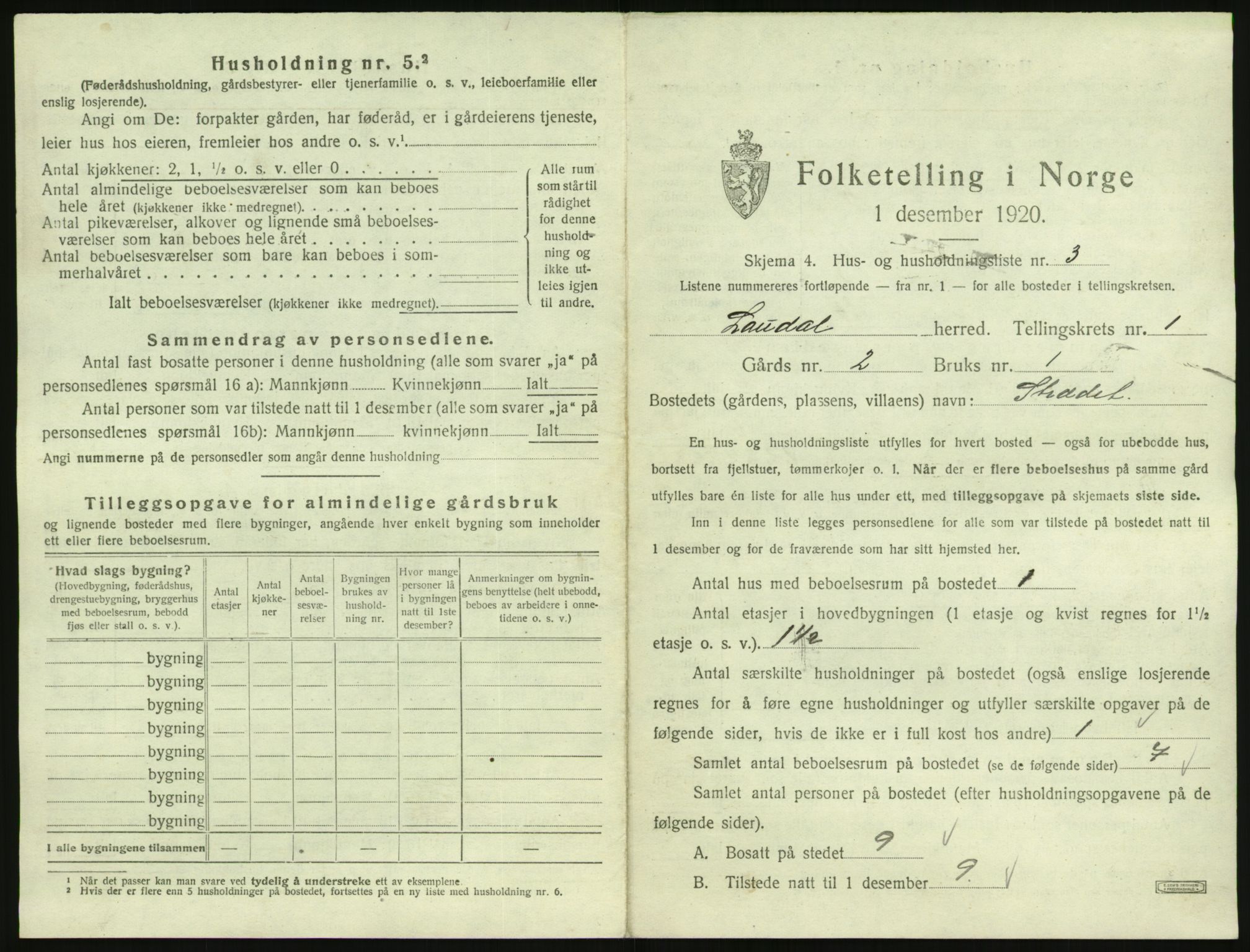 SAK, 1920 census for Laudal, 1920, p. 30