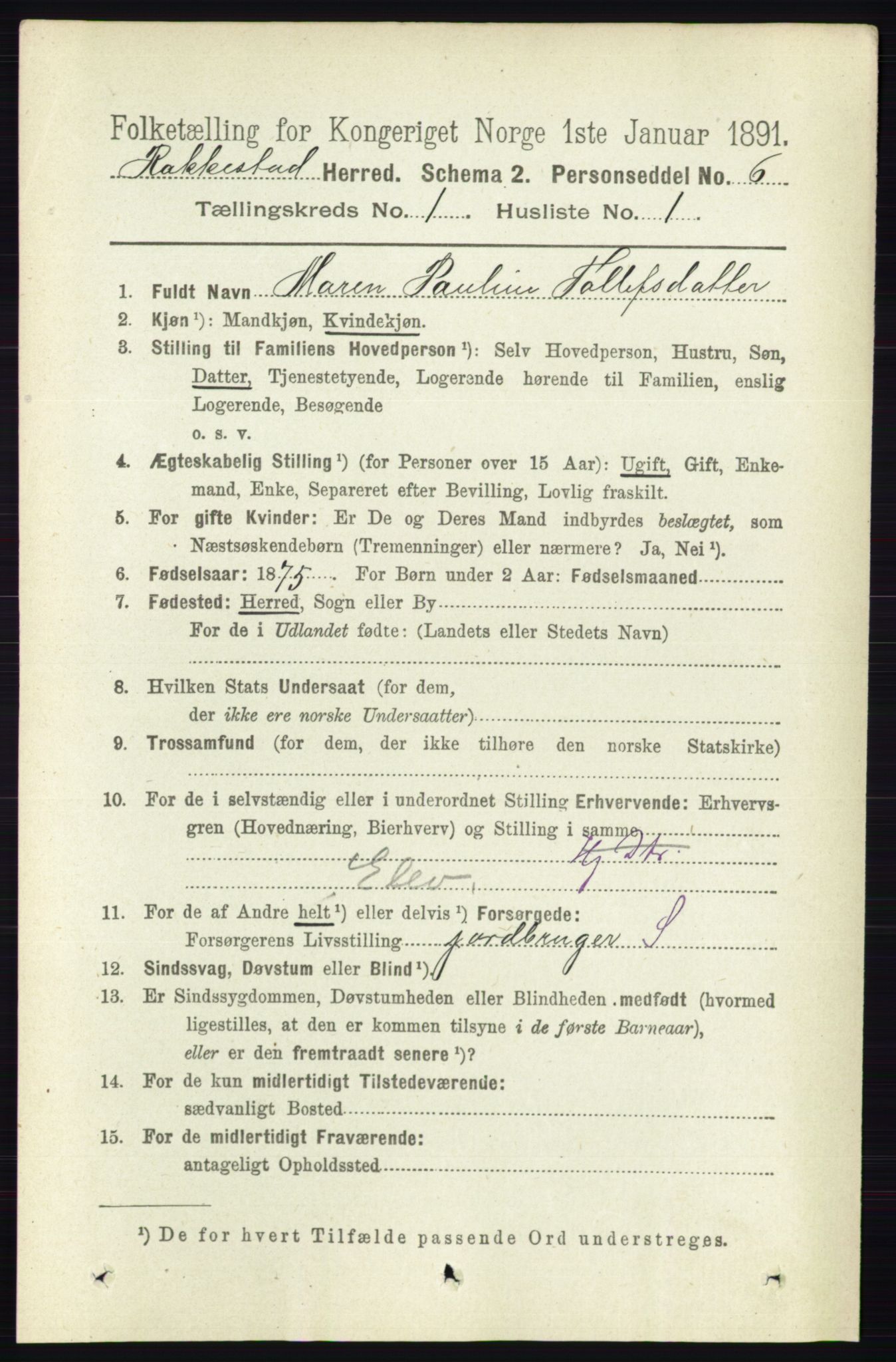 RA, 1891 census for 0128 Rakkestad, 1891, p. 122