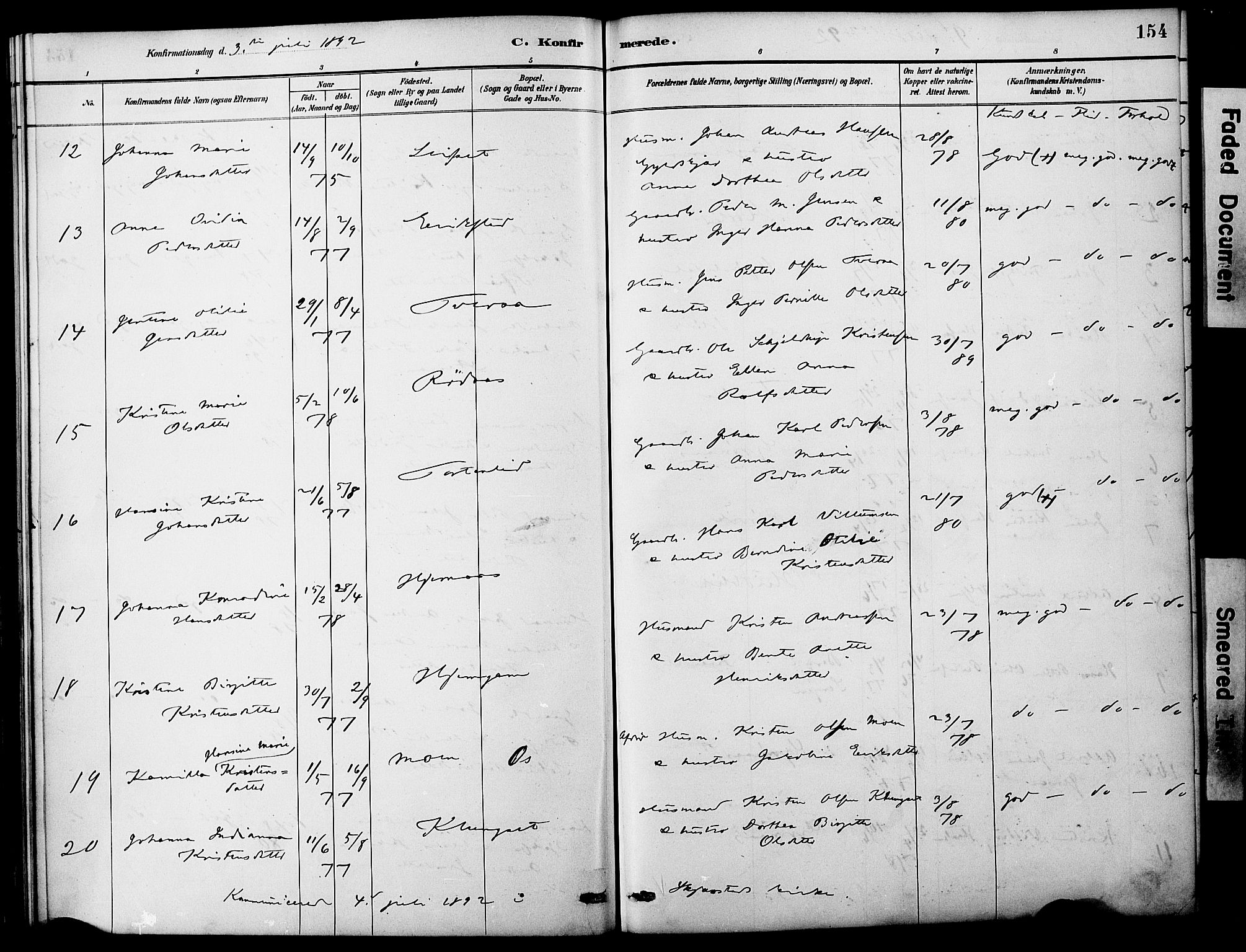 Ministerialprotokoller, klokkerbøker og fødselsregistre - Nordland, AV/SAT-A-1459/849/L0690: Parish register (official) no. 849A02, 1890-1897, p. 154