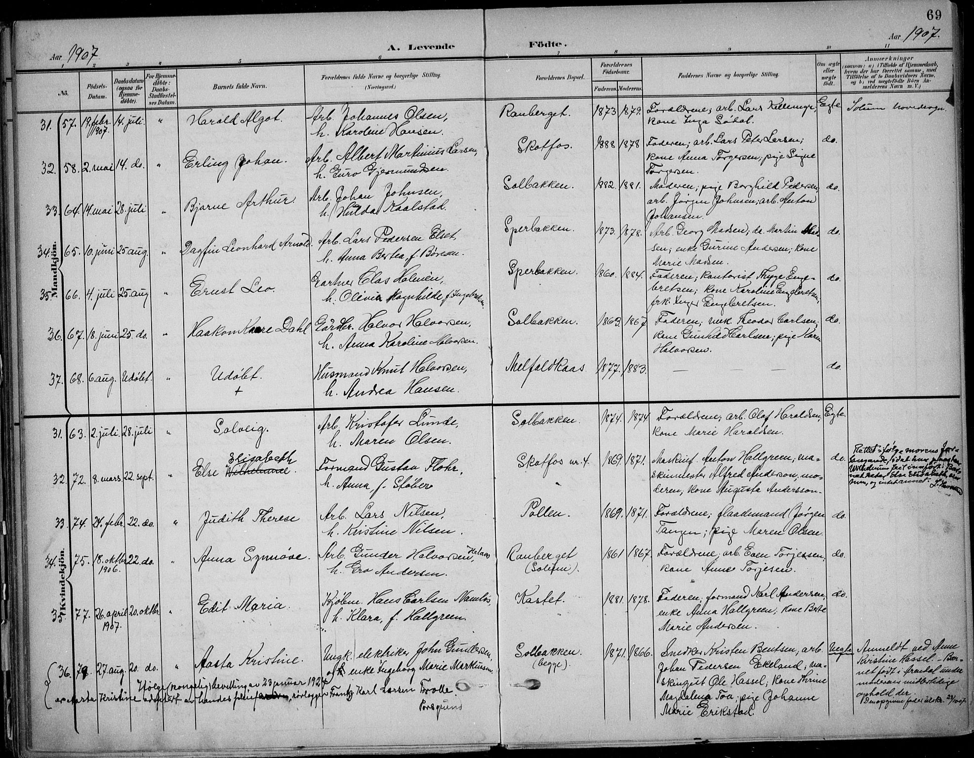 Solum kirkebøker, AV/SAKO-A-306/F/Fb/L0003: Parish register (official) no. II 3, 1901-1912, p. 69