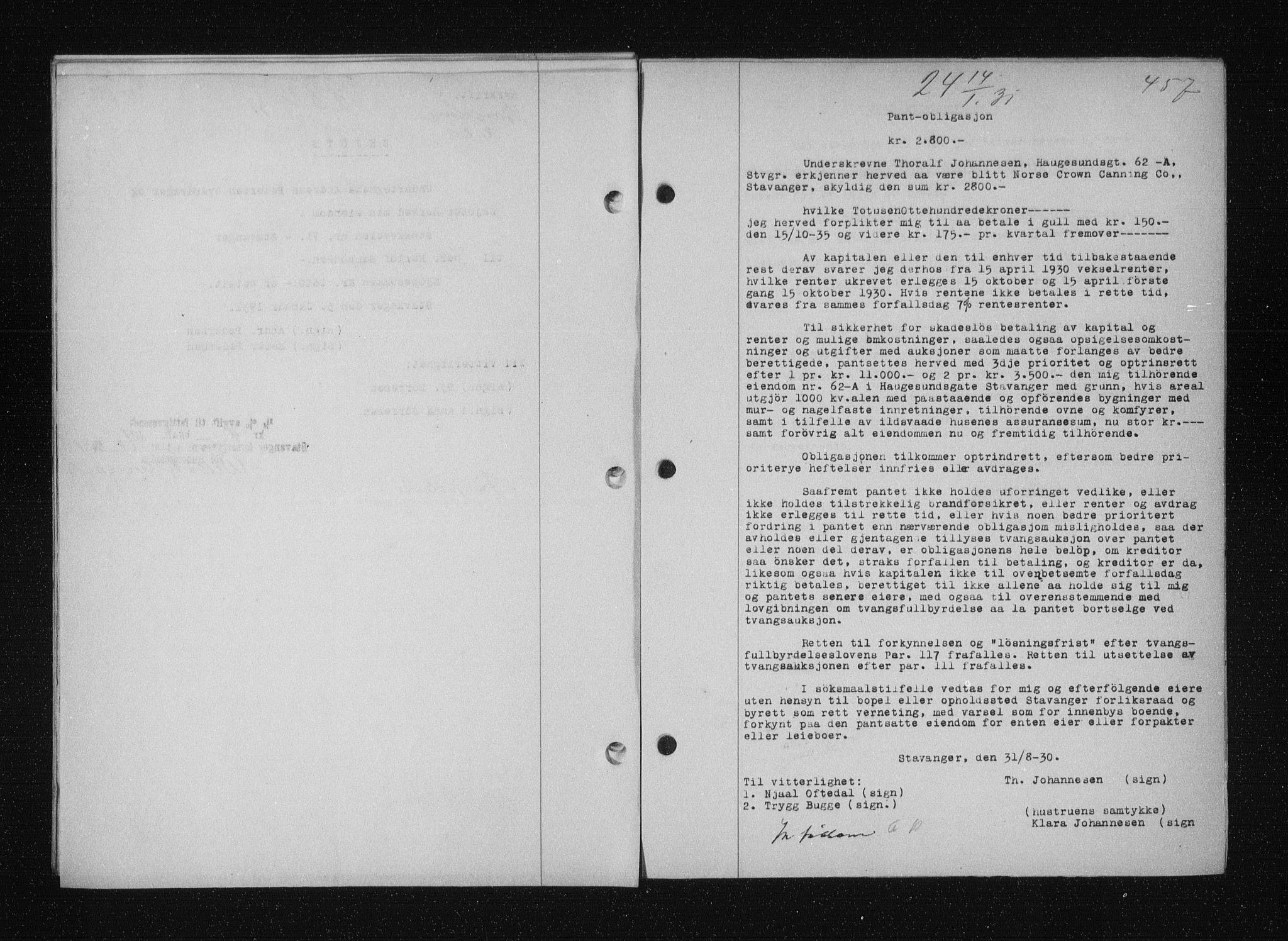 Stavanger byfogd, SAST/A-101408/001/4/41/410/410BB/L0058: Mortgage book no. 48, 1930-1931, Deed date: 14.01.1930